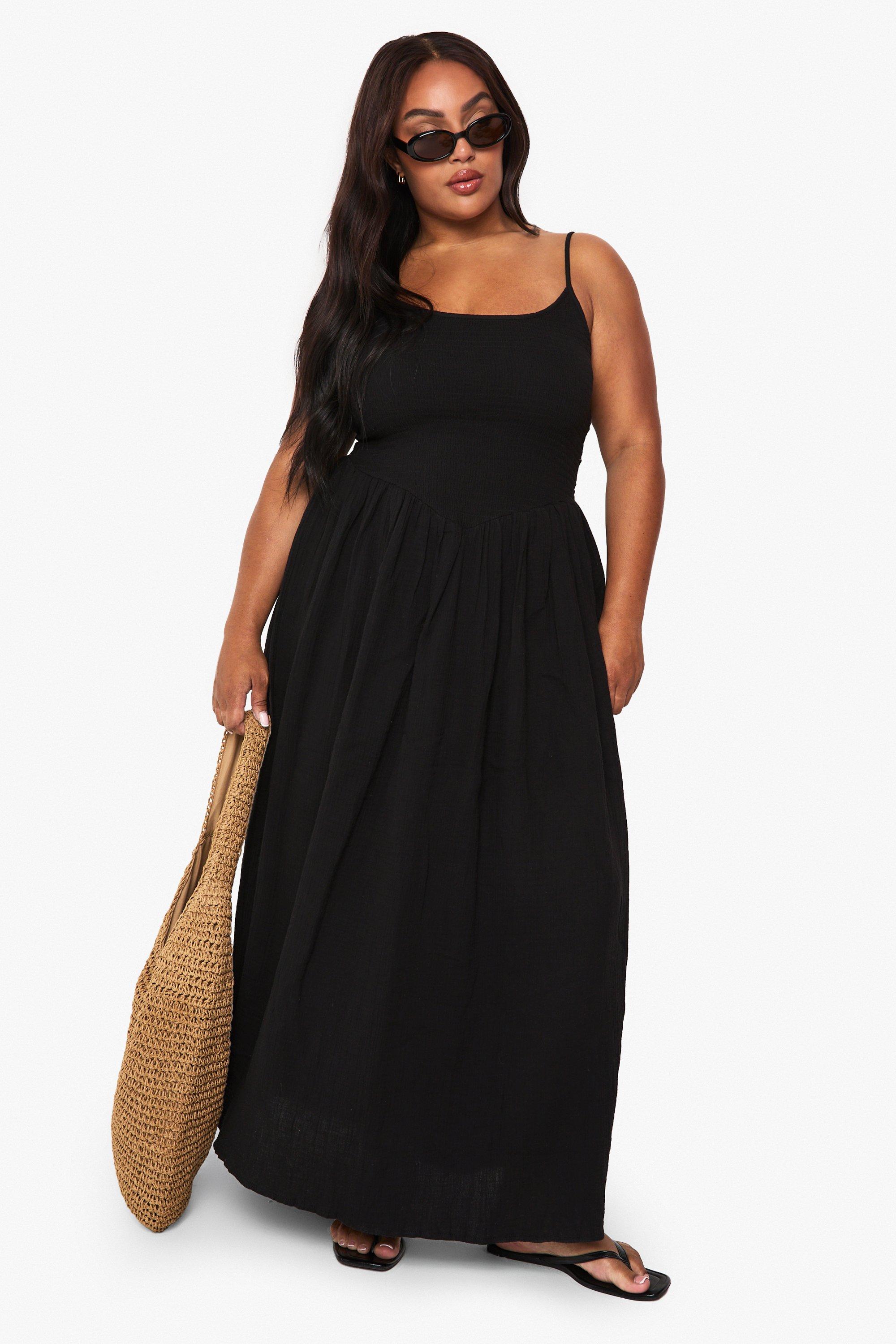 Boohoo Plus Textured Cheesecloth Maxi Dress, Black