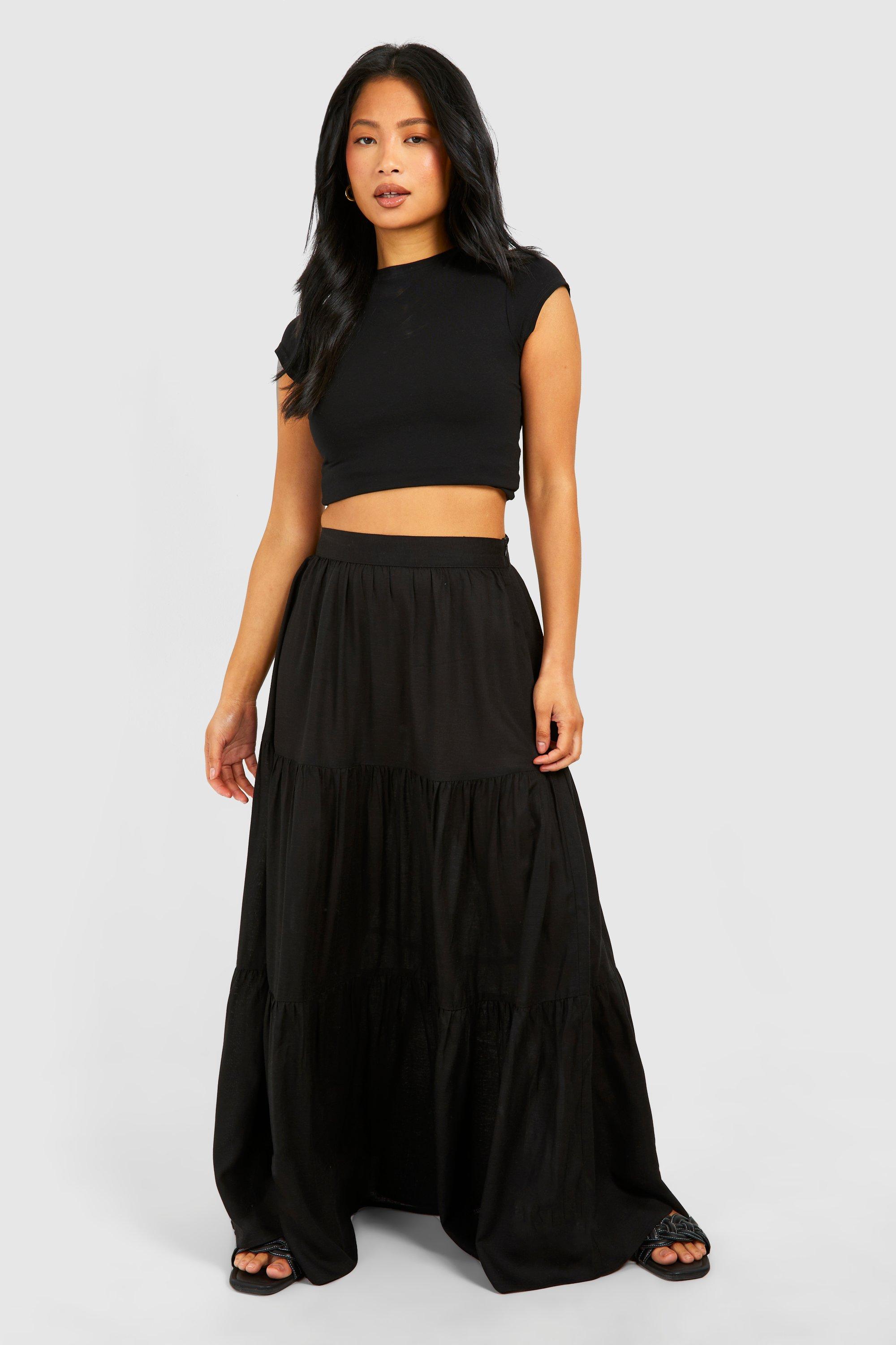 Boohoo Petite Maxi Rok Met Laagjes, Black
