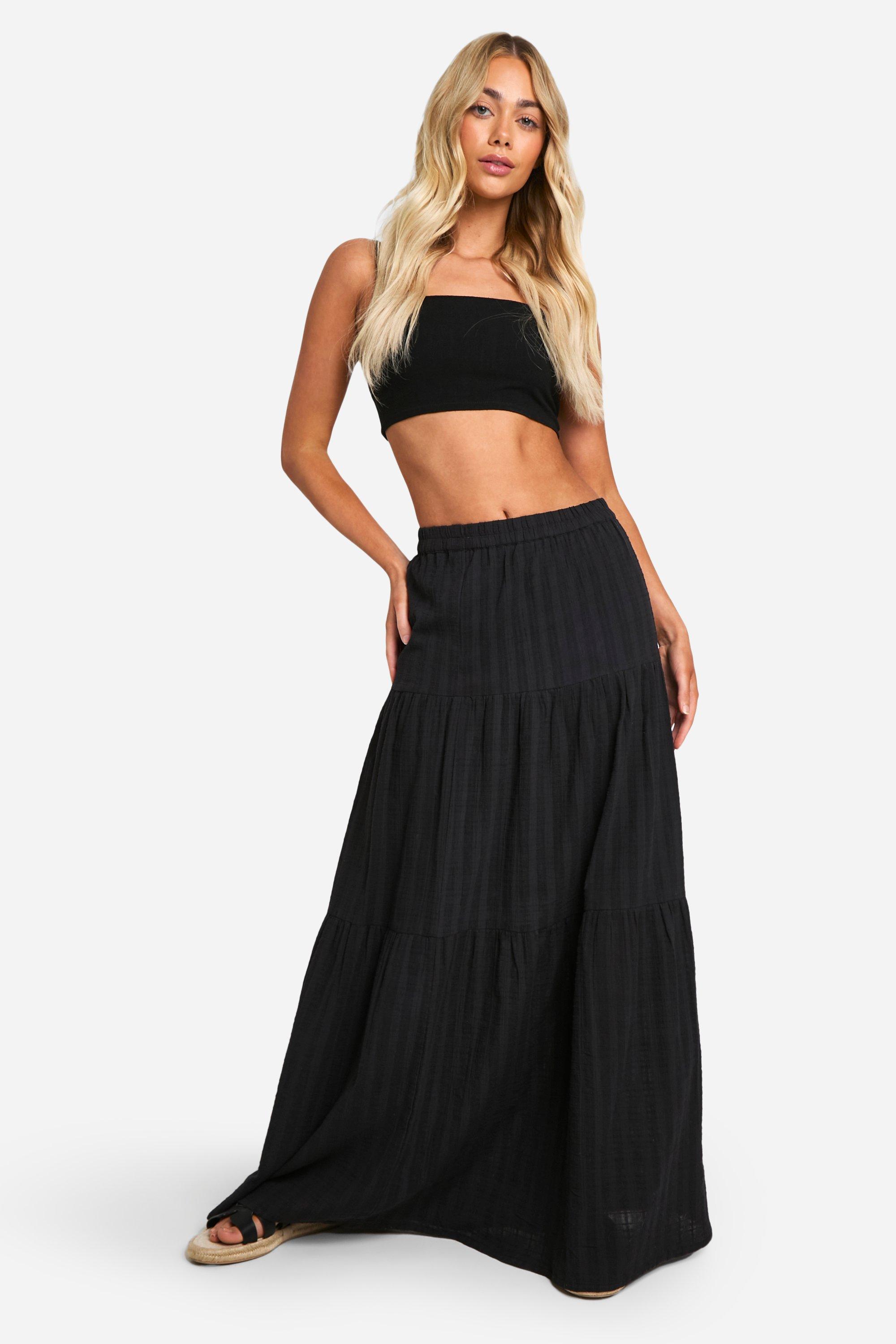 Boohoo Zwierige Maxi Rok Met Textuur En Laagjes, Black