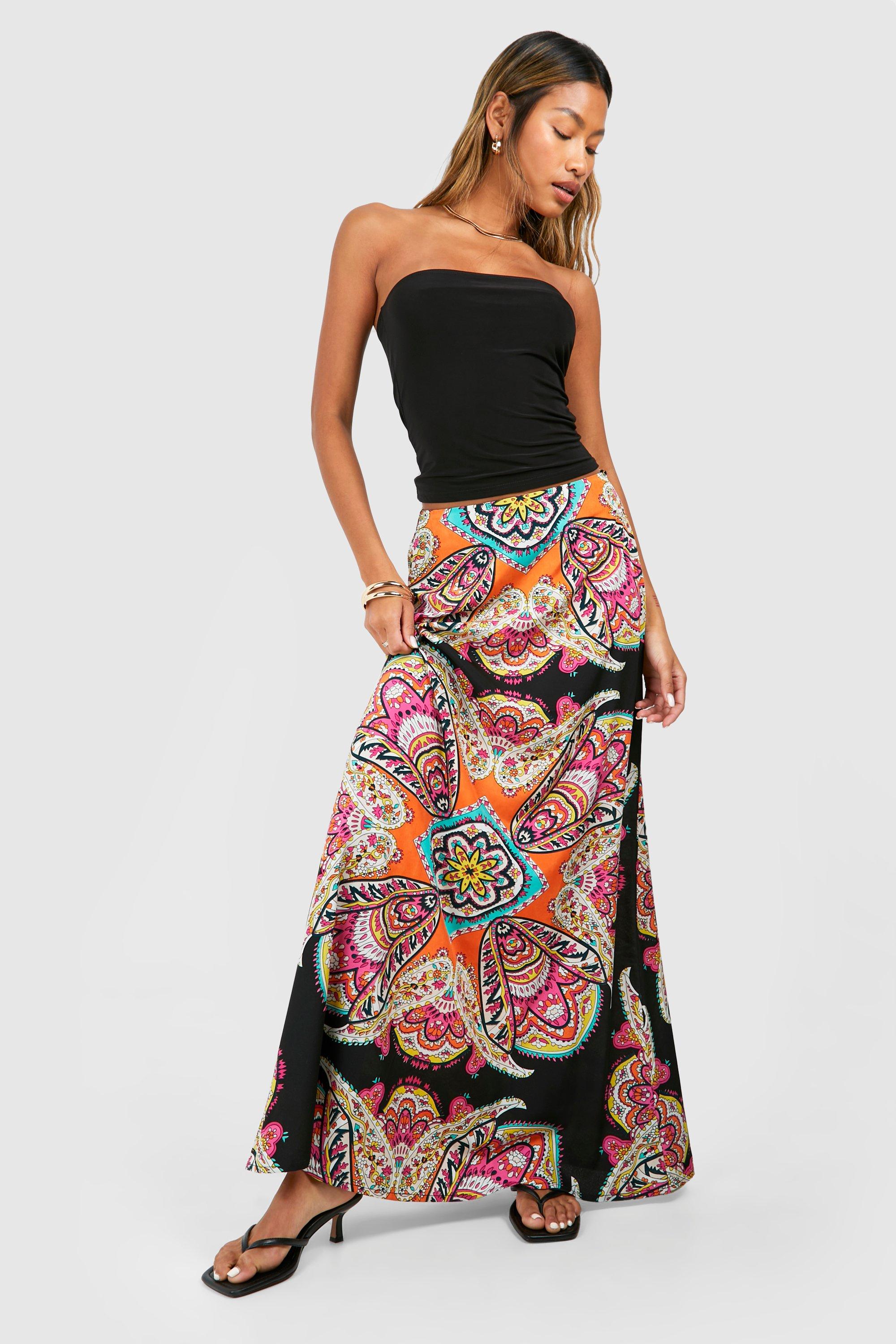 Boohoo Paisley Maxi Slip Skirt, Black