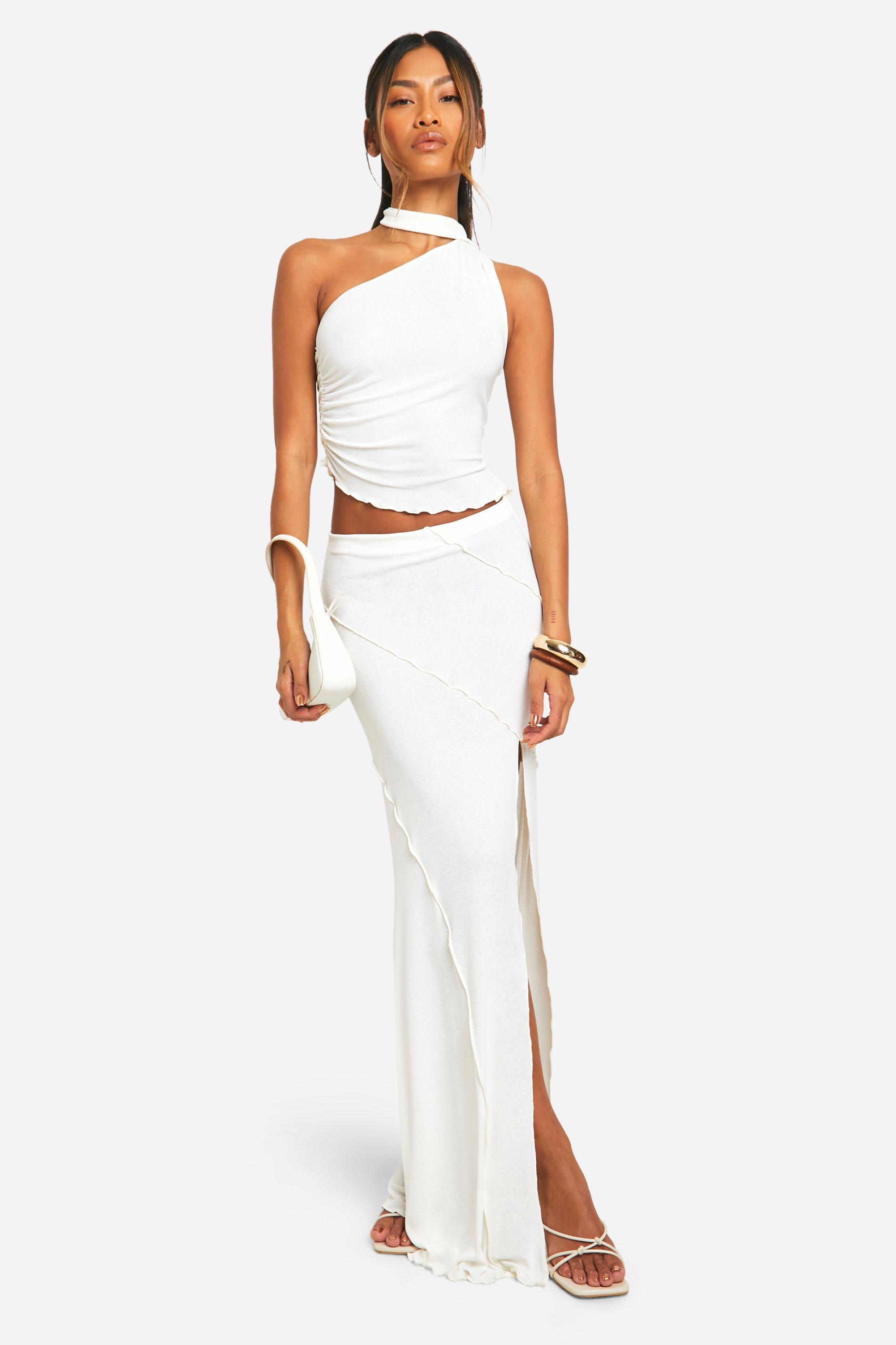 Boohoo Maxi Rok Met Split, White