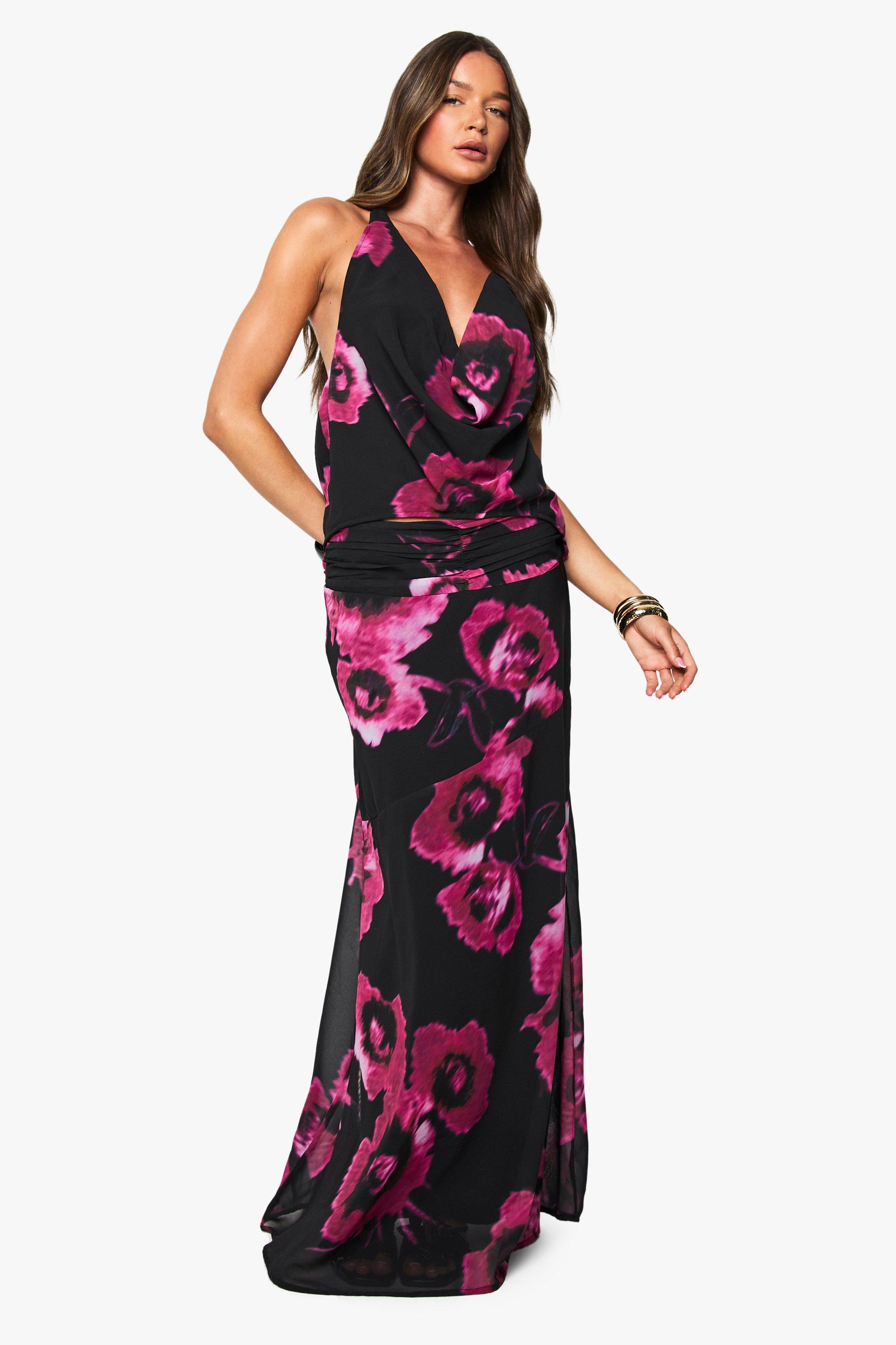 Boohoo Chiffon Bloemen Maxi Rok Met Puddle Zoom, Floral