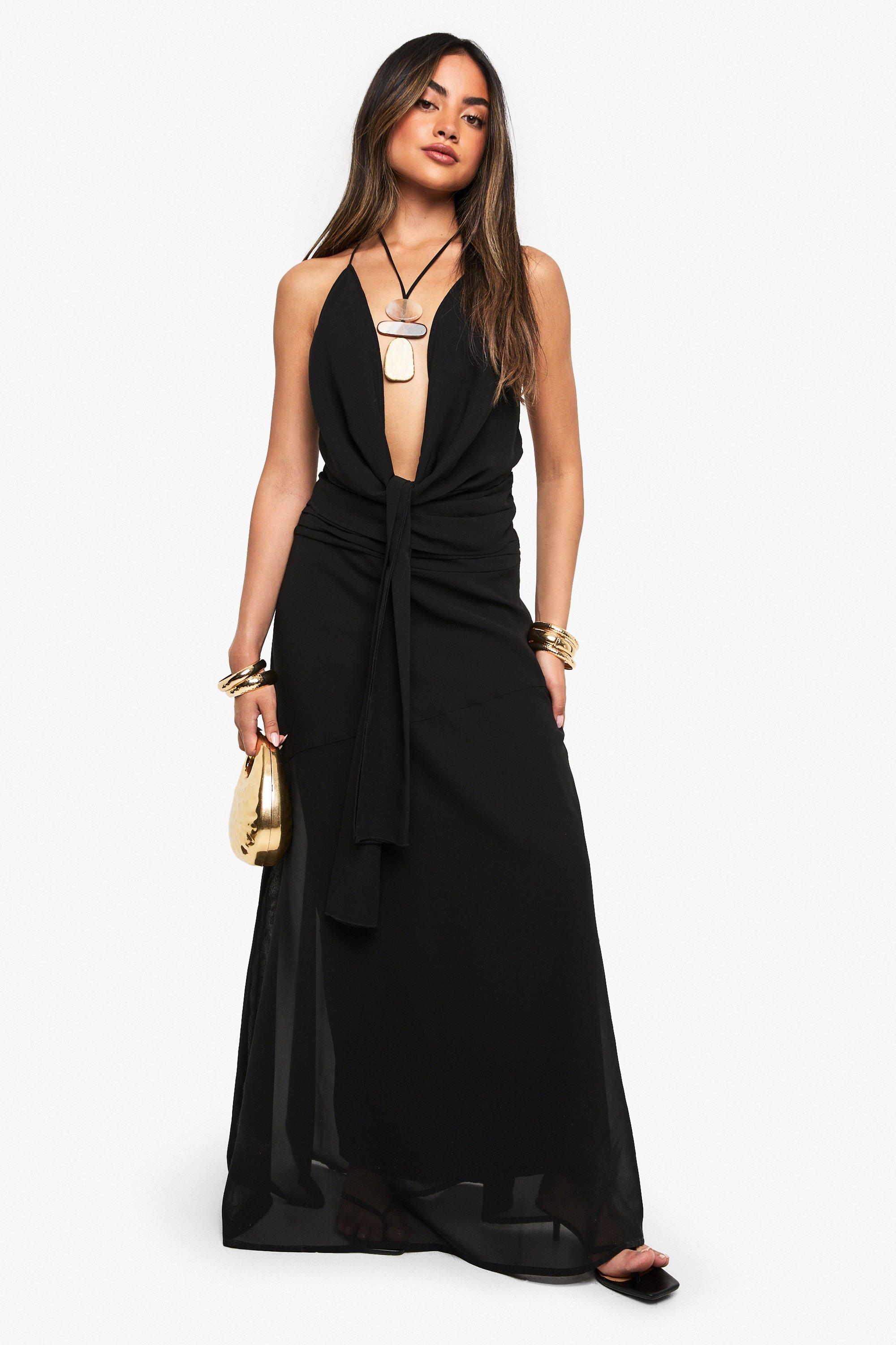 Boohoo Chiffon Maxi Rok Met Puddle Zoom En Opdruk, Black