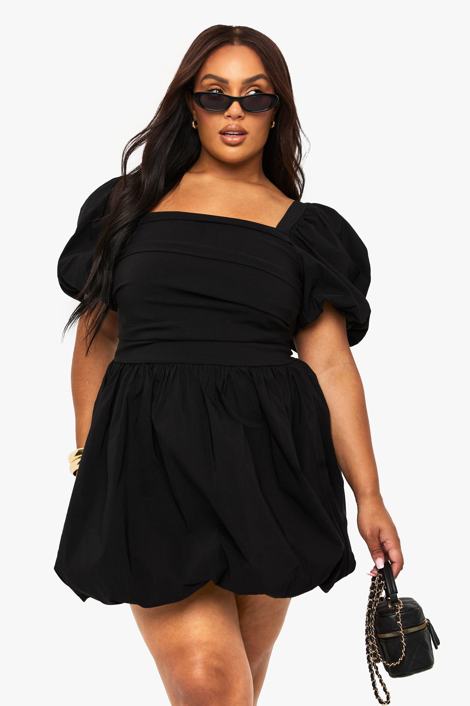 Boohoo Plus Puff Sleeve Puffball Dress, Black