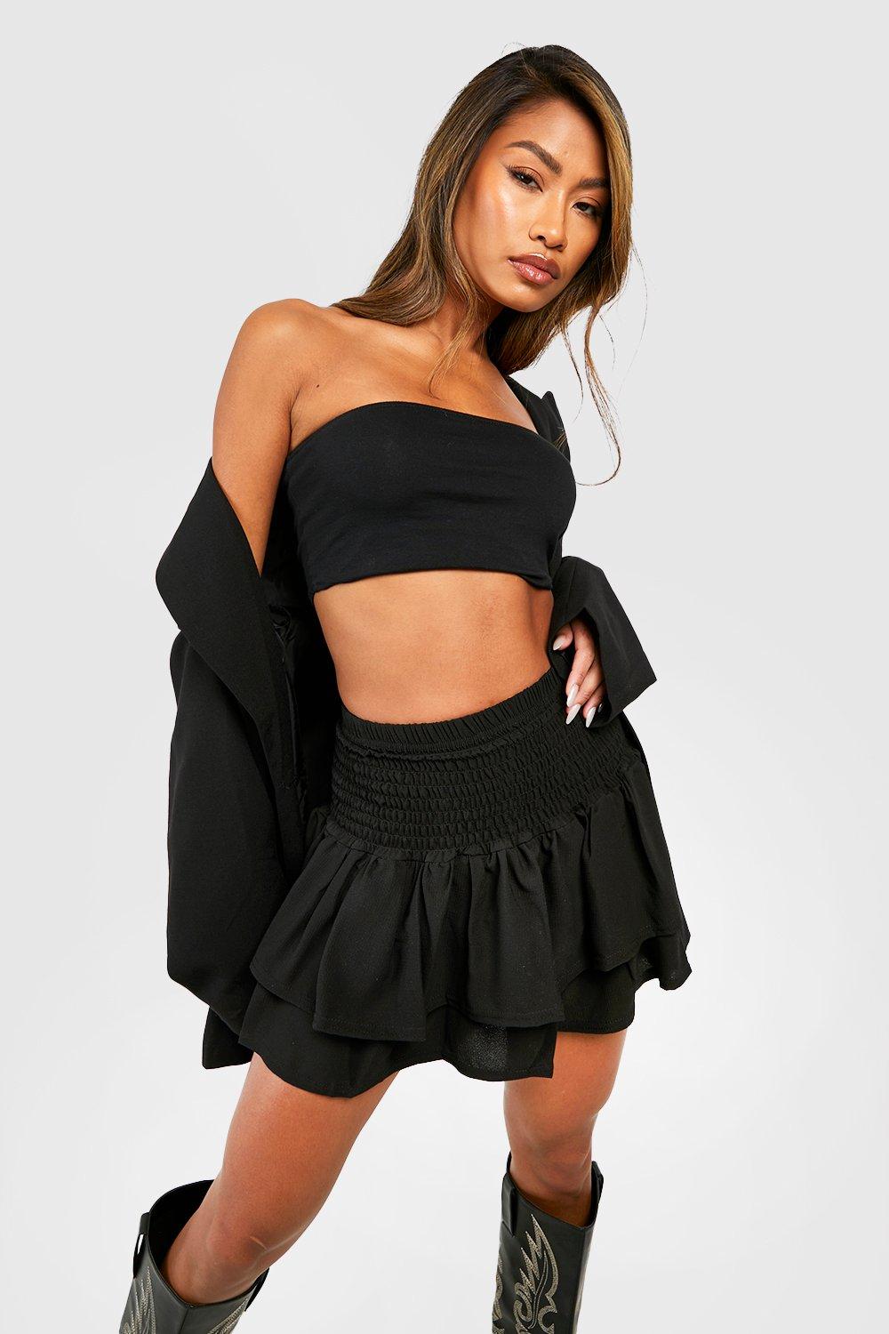 Boohoo Geweven Geplooide Rara Rok, Black
