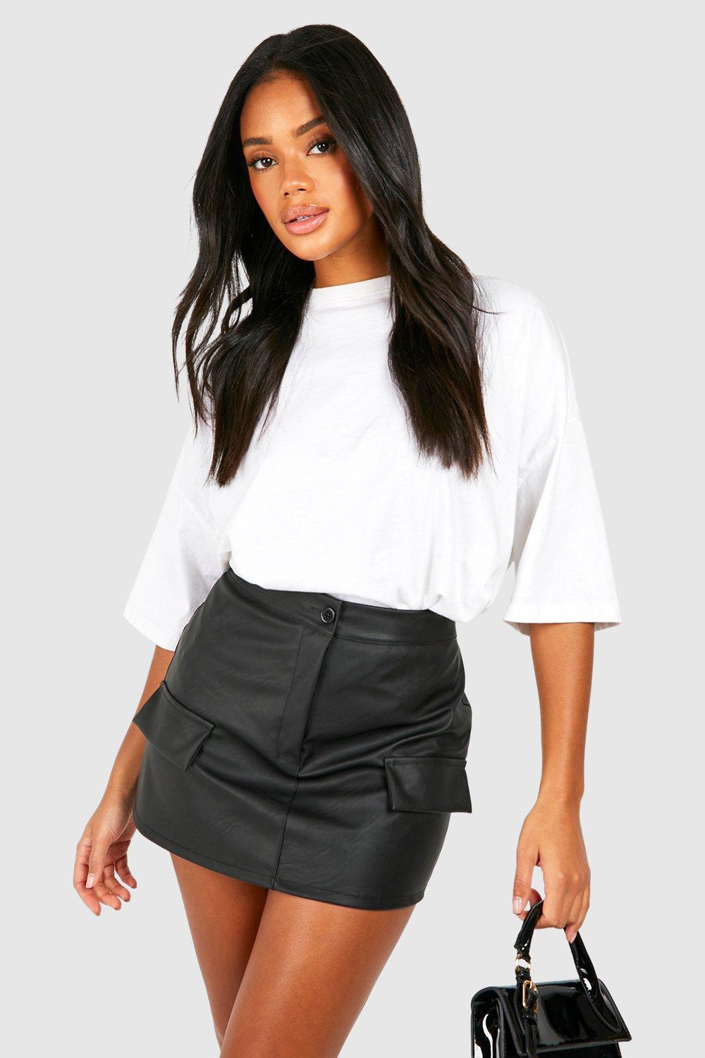 Boohoo Pu Cargo Mini Rokje Met Ceintuur, Black
