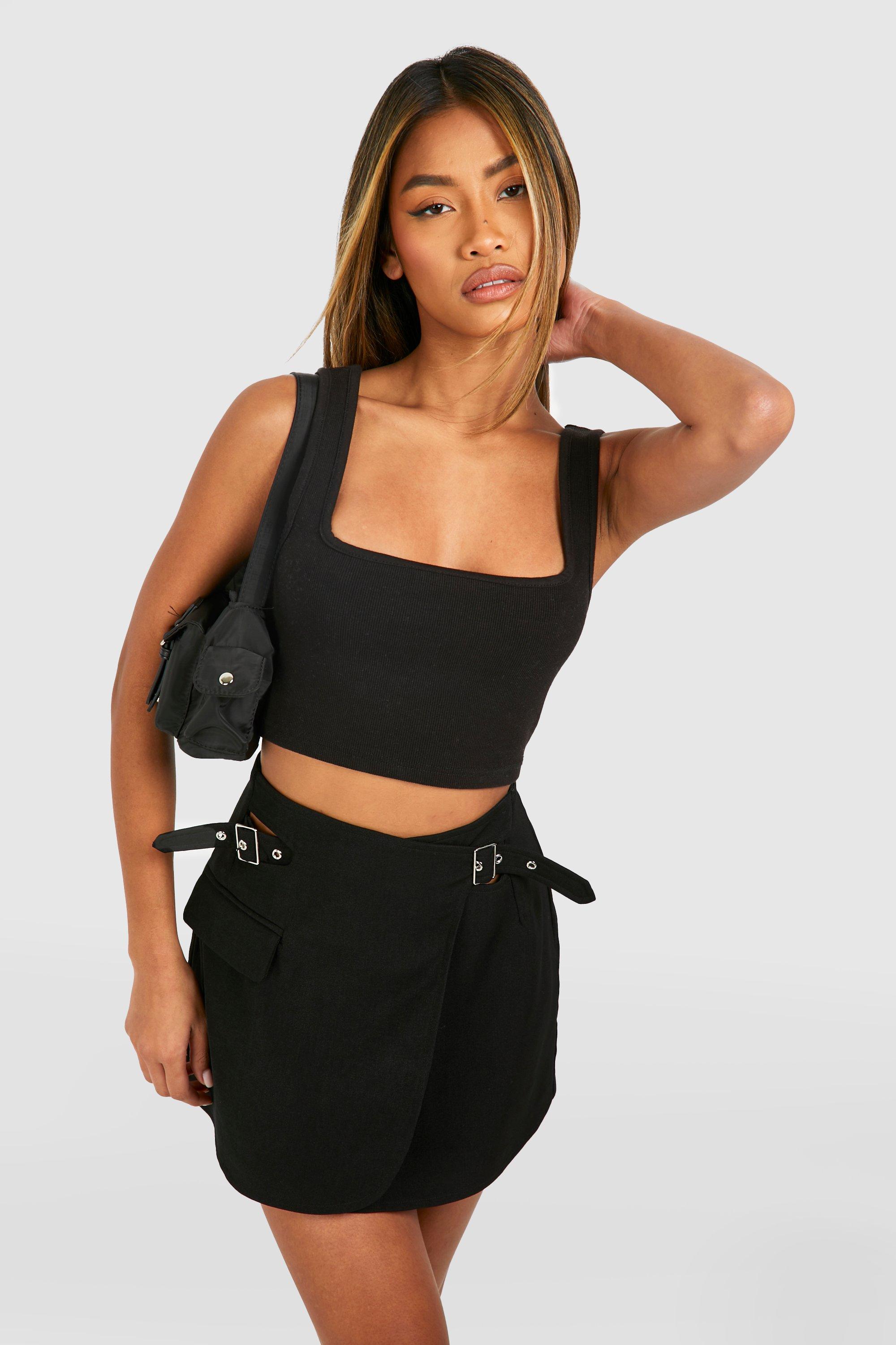 Boohoo Mini Wikkelrokje Met Gesp, Black