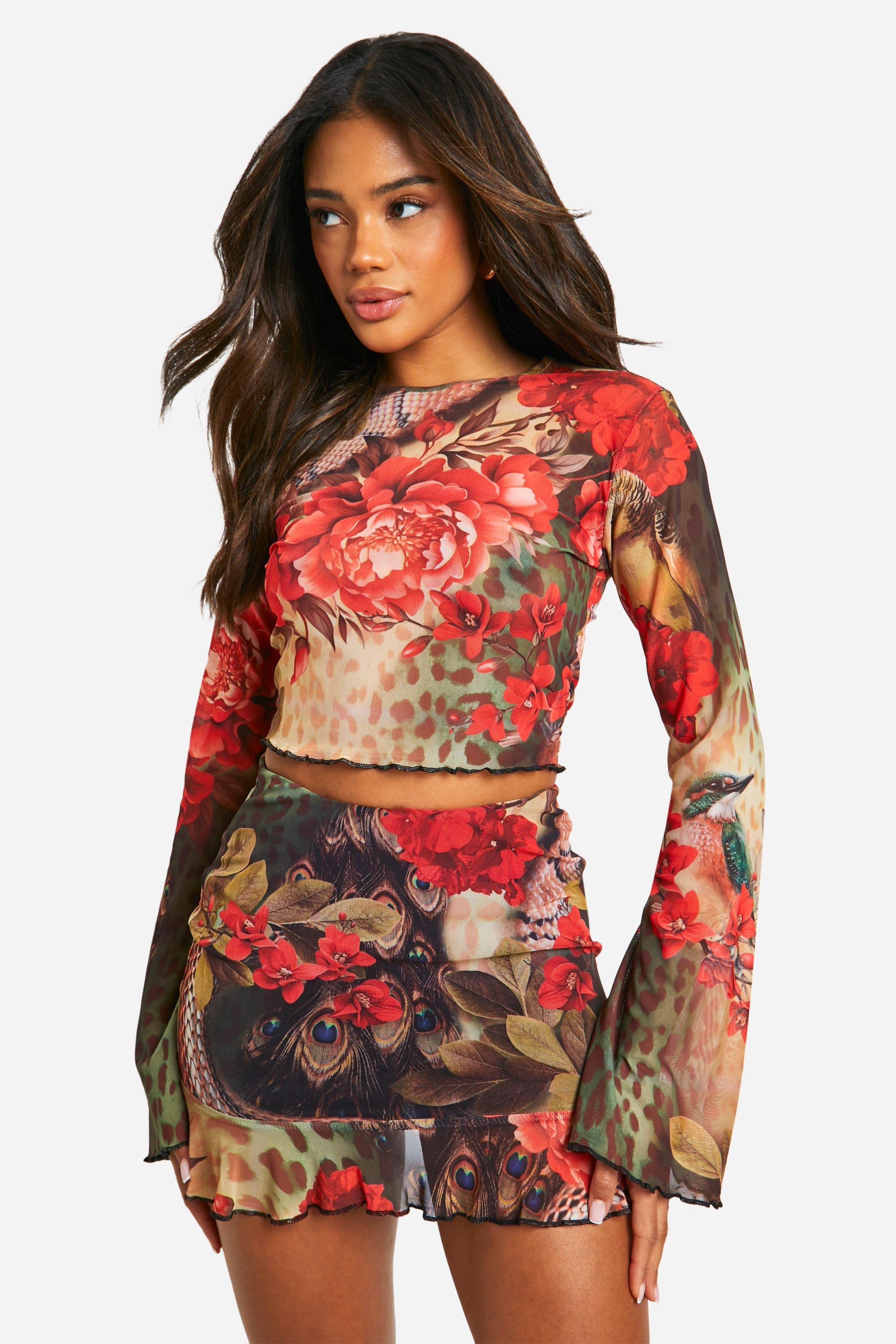 Boohoo Tropische Mesh Rok, Orange