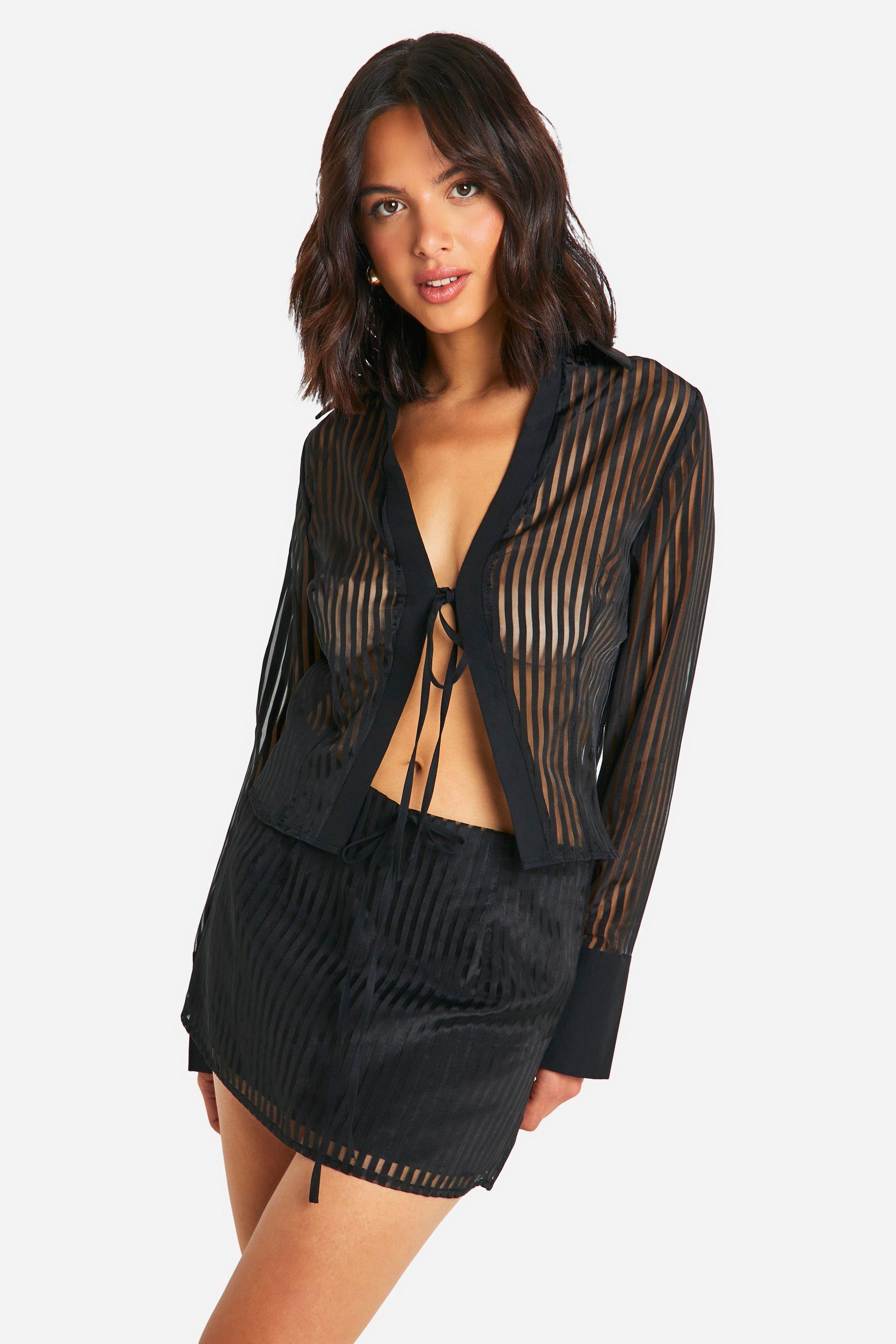 Boohoo Gestreept Mini Rokje, Black