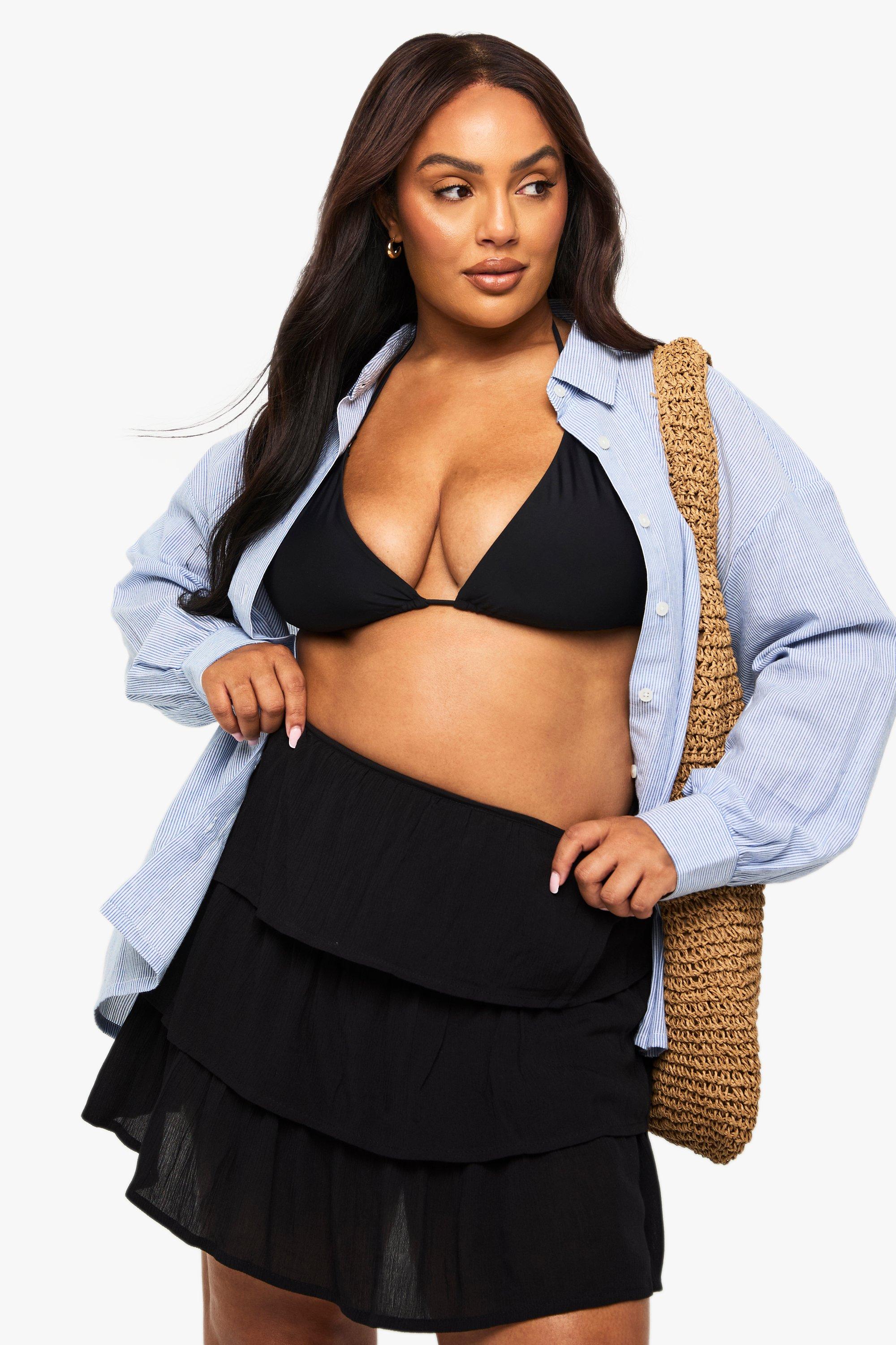 Boohoo Plus Kaasdoek Mini Rokje Met Ruches En Laagjes, Black