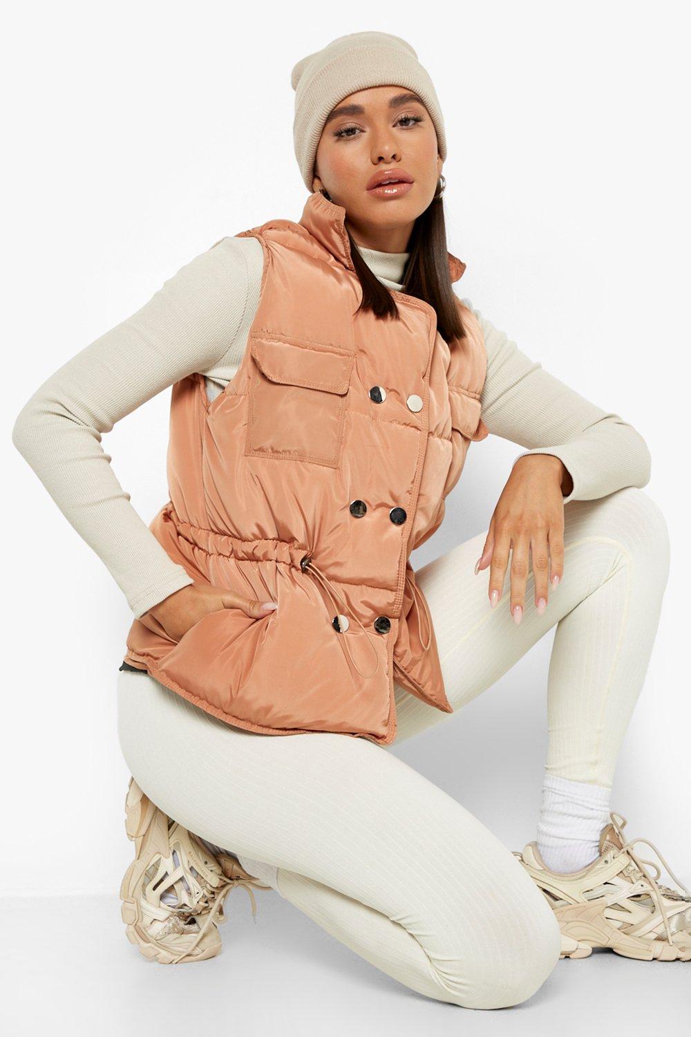 Boohoo Bodywarmer Met Zak Detail En Geplooide Taille, Camel
