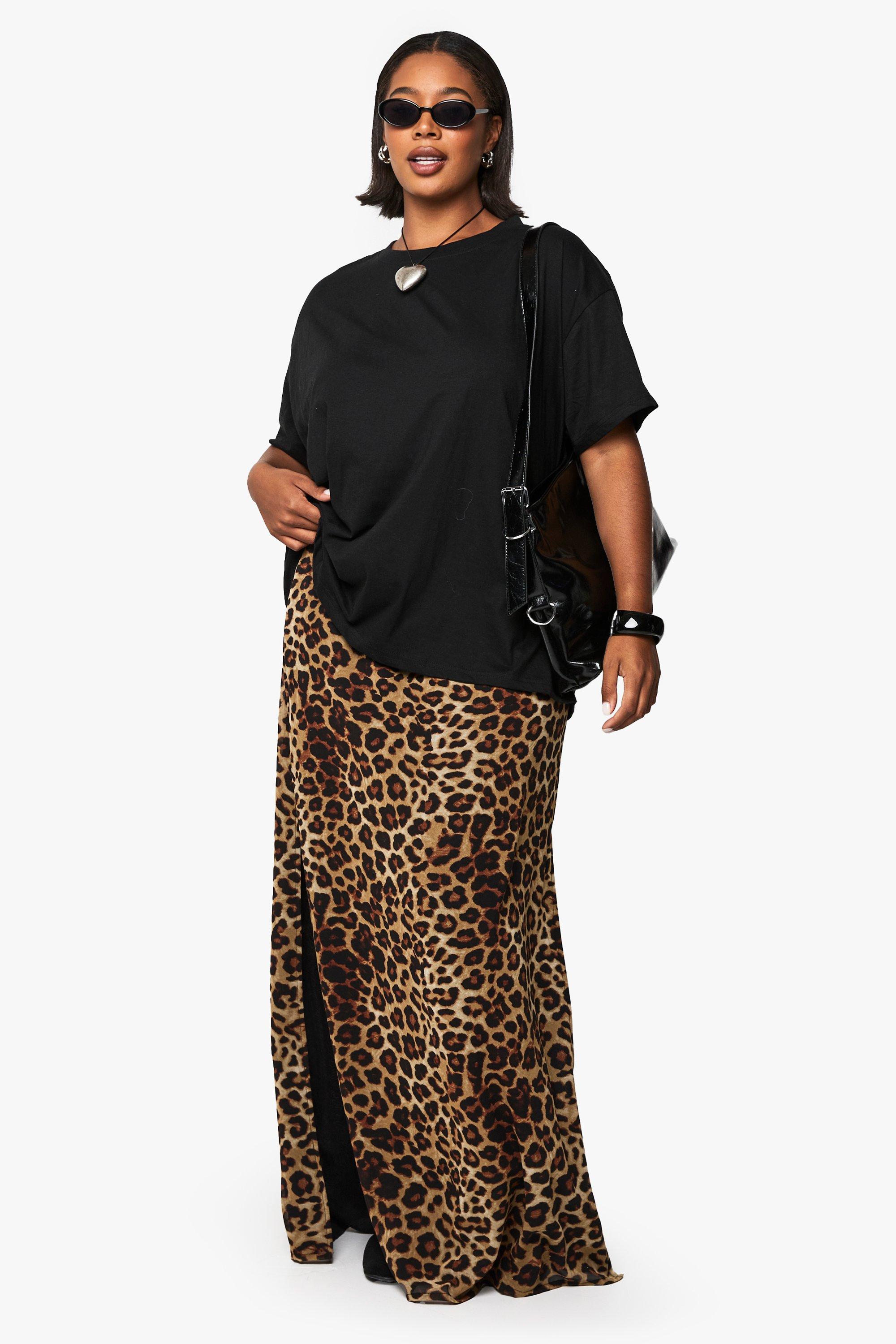 Boohoo Plus Leopard Print Woven Maxi Skirt, Leopard