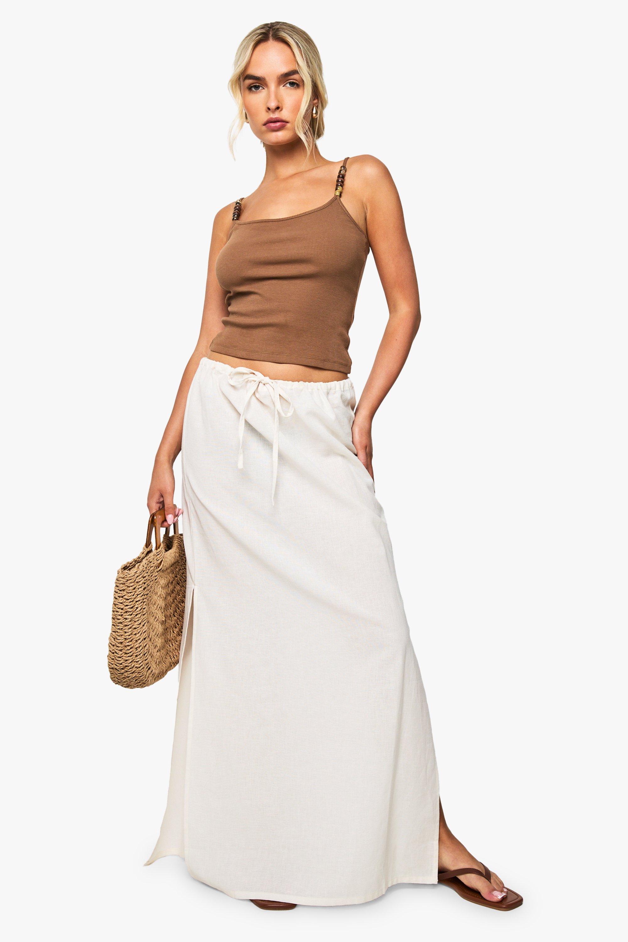 Boohoo Linen Drawstring Maxi Skirt, Stone
