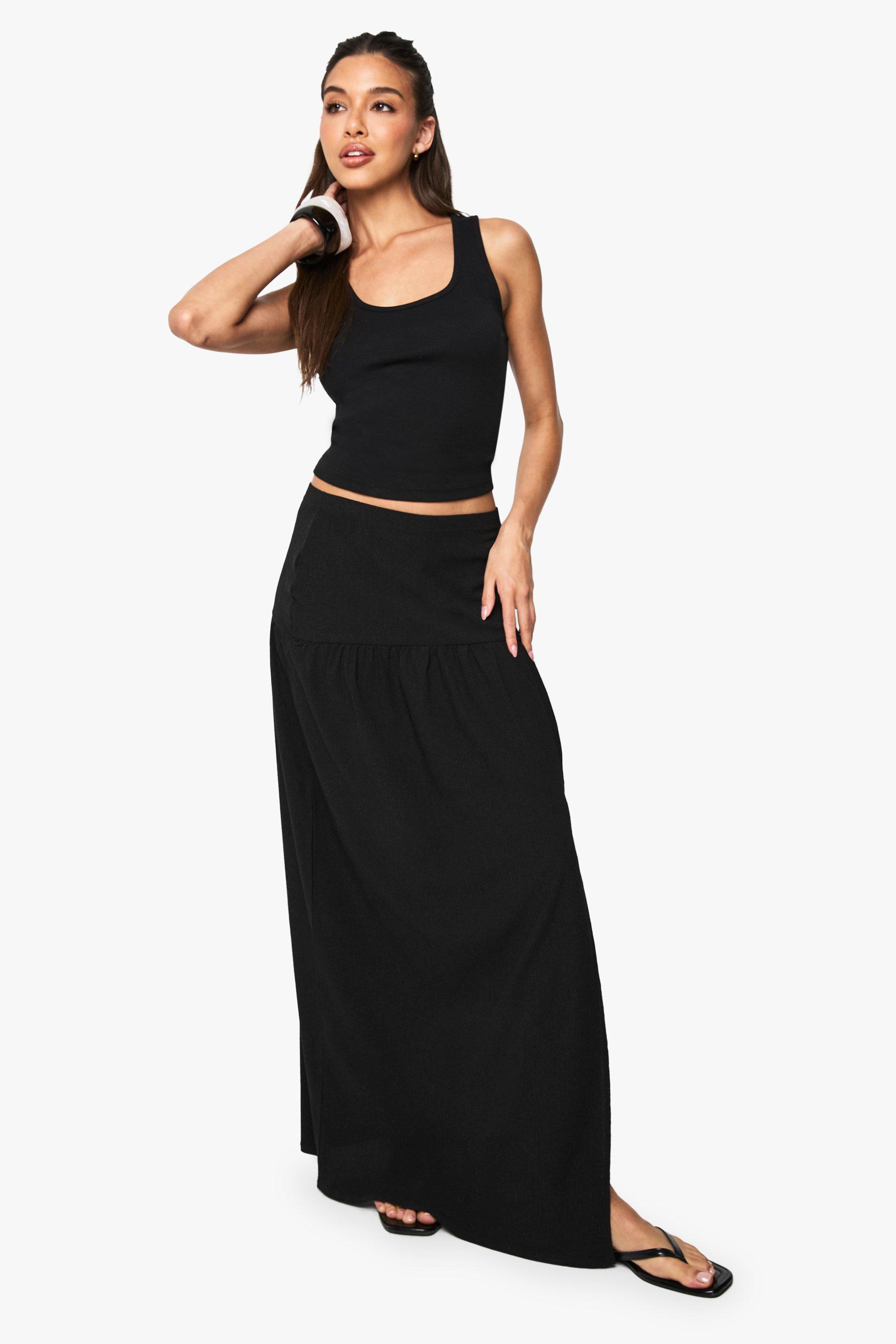 Boohoo Textured Split Front Tiered Maxi Skirt, Black