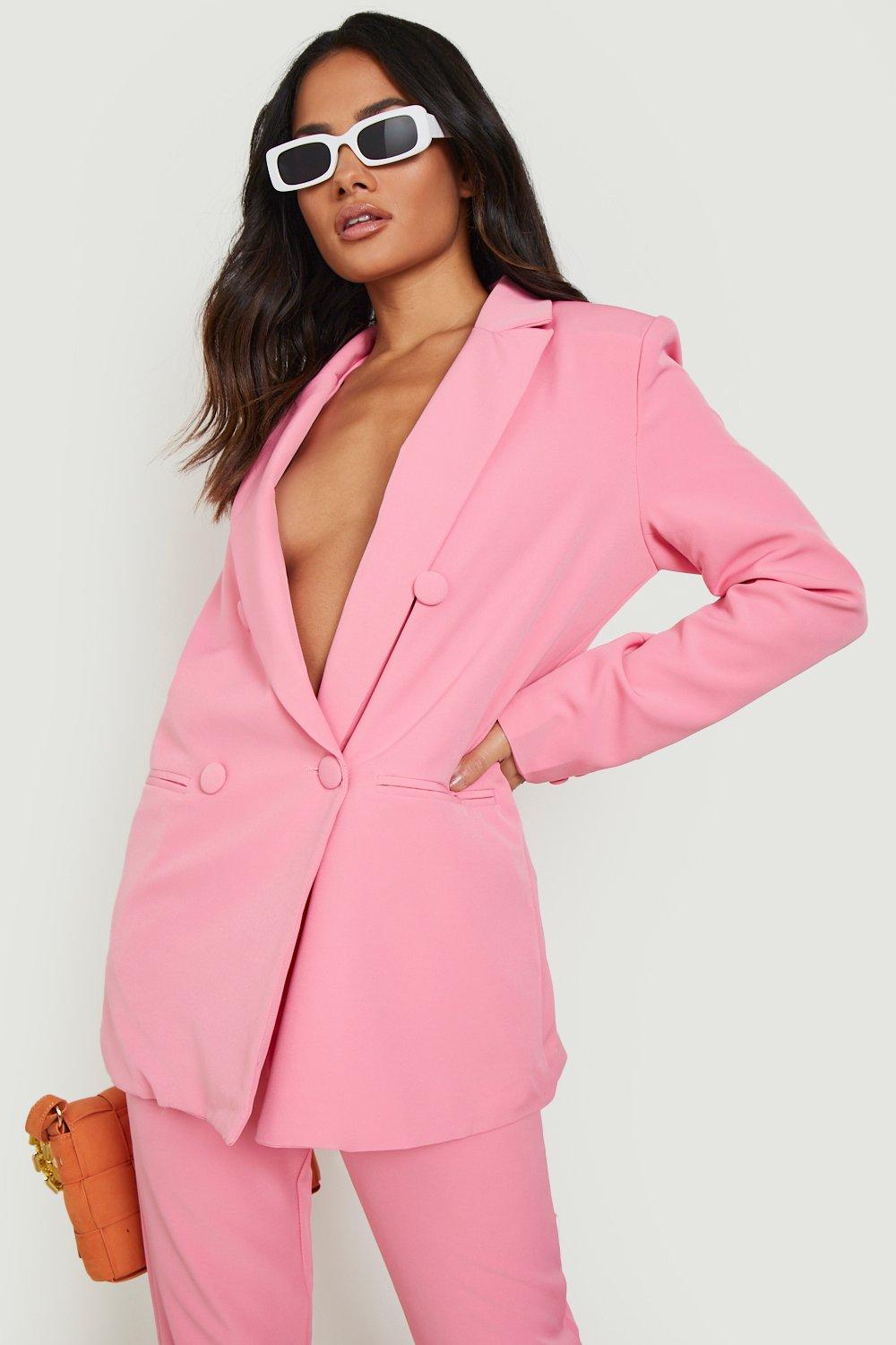 Boohoo Getailleerde Blazer Met Dubbele Knopen En Mouw Knoopjes, Candy Pink