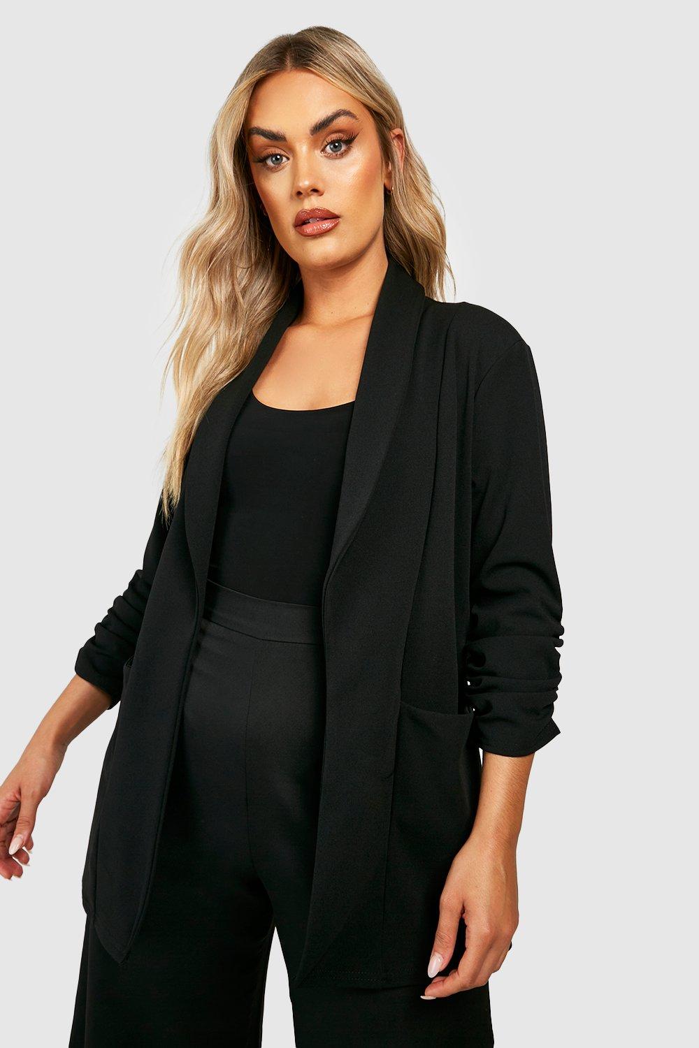 Boohoo Plus Blazer Met Reverskraag En Mouw Franjes, Black