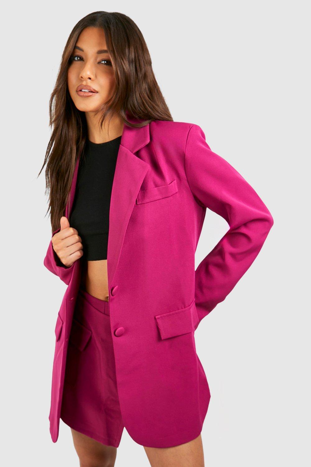 Boohoo Getailleerde Baggy Blazer Met Enkele Rij Knopen, Magenta