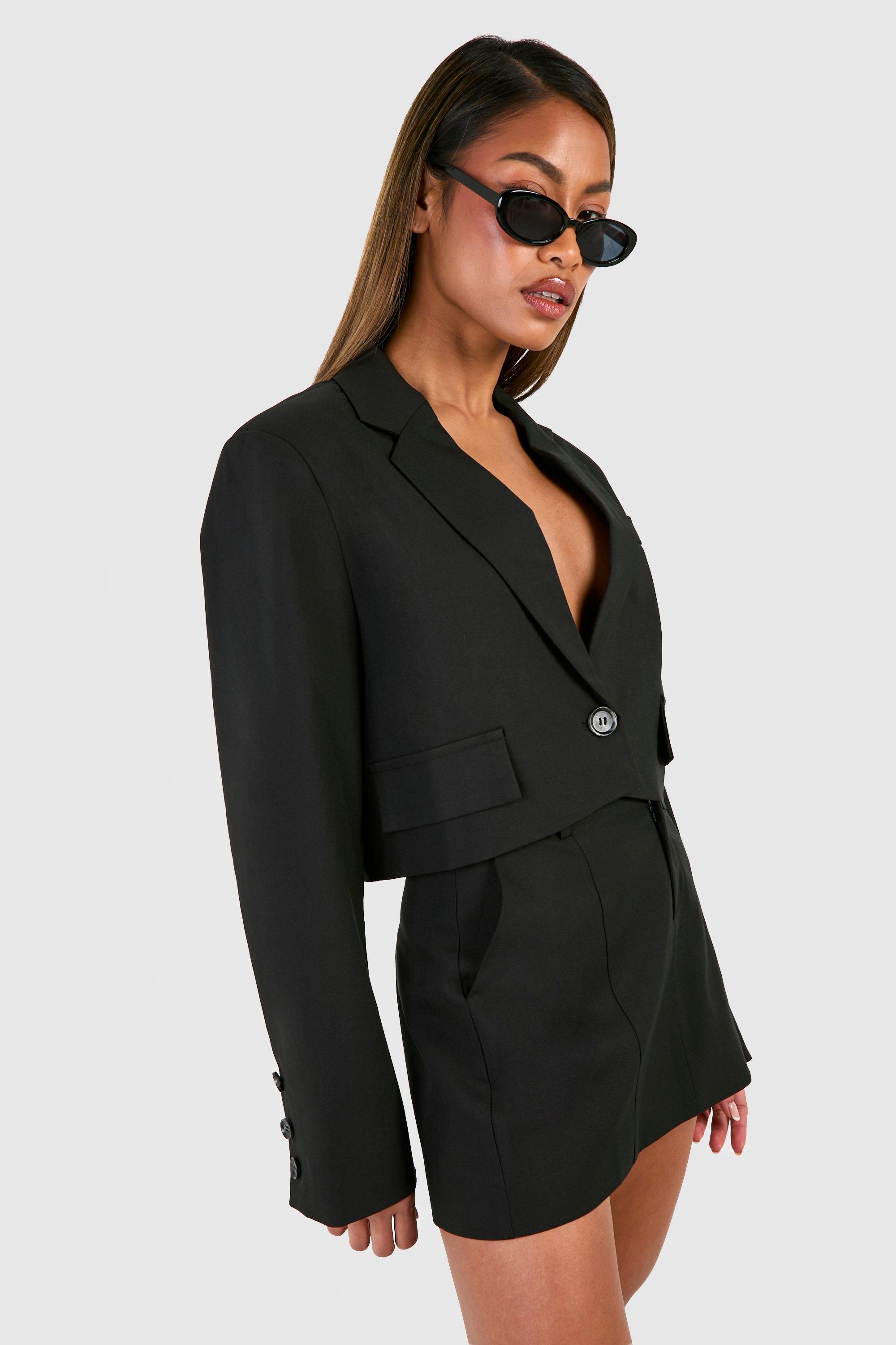 Boohoo Mergel Boxy Blazer Met Zak Detail, Black