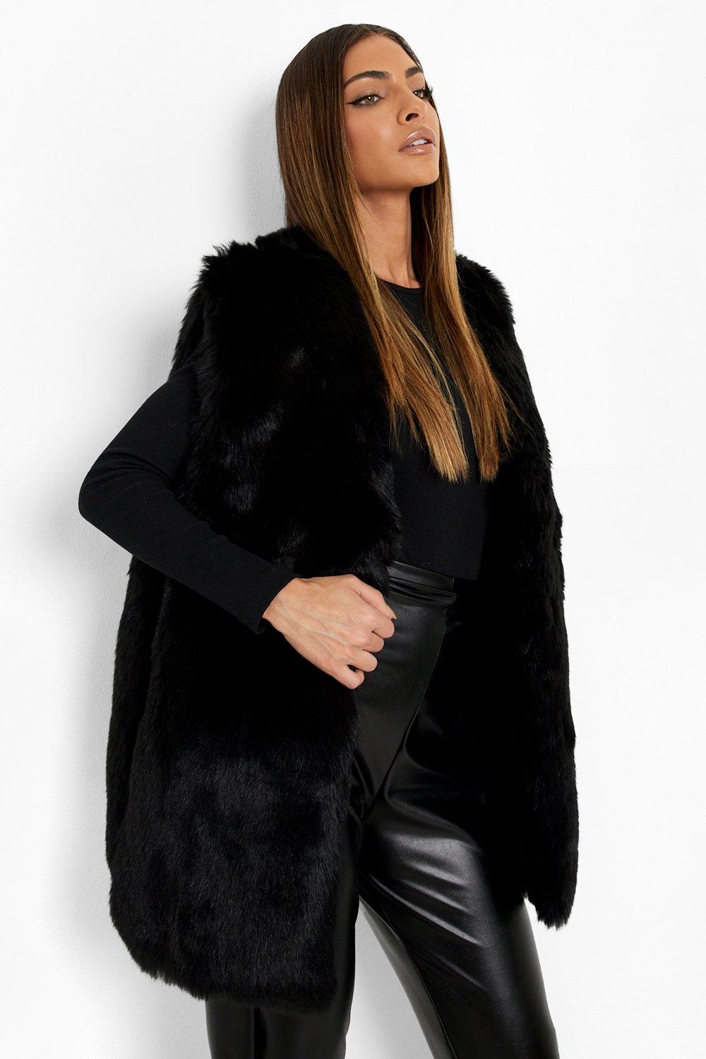 Boohoo Luxe Faux Fur Bodywarmer Met Panelen, Black