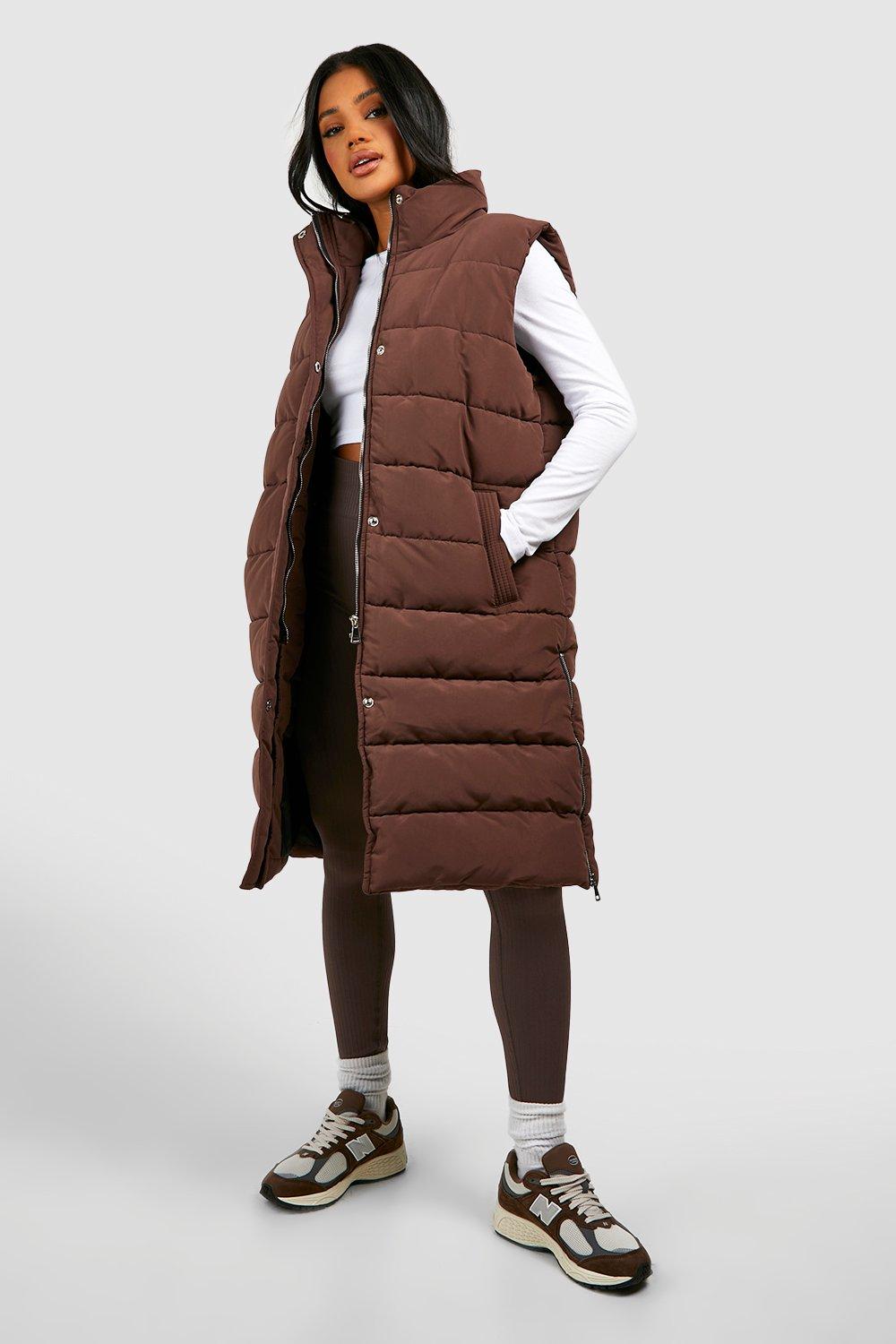 Boohoo Lange Bodywarmer Met Rits Detail, Chocolate