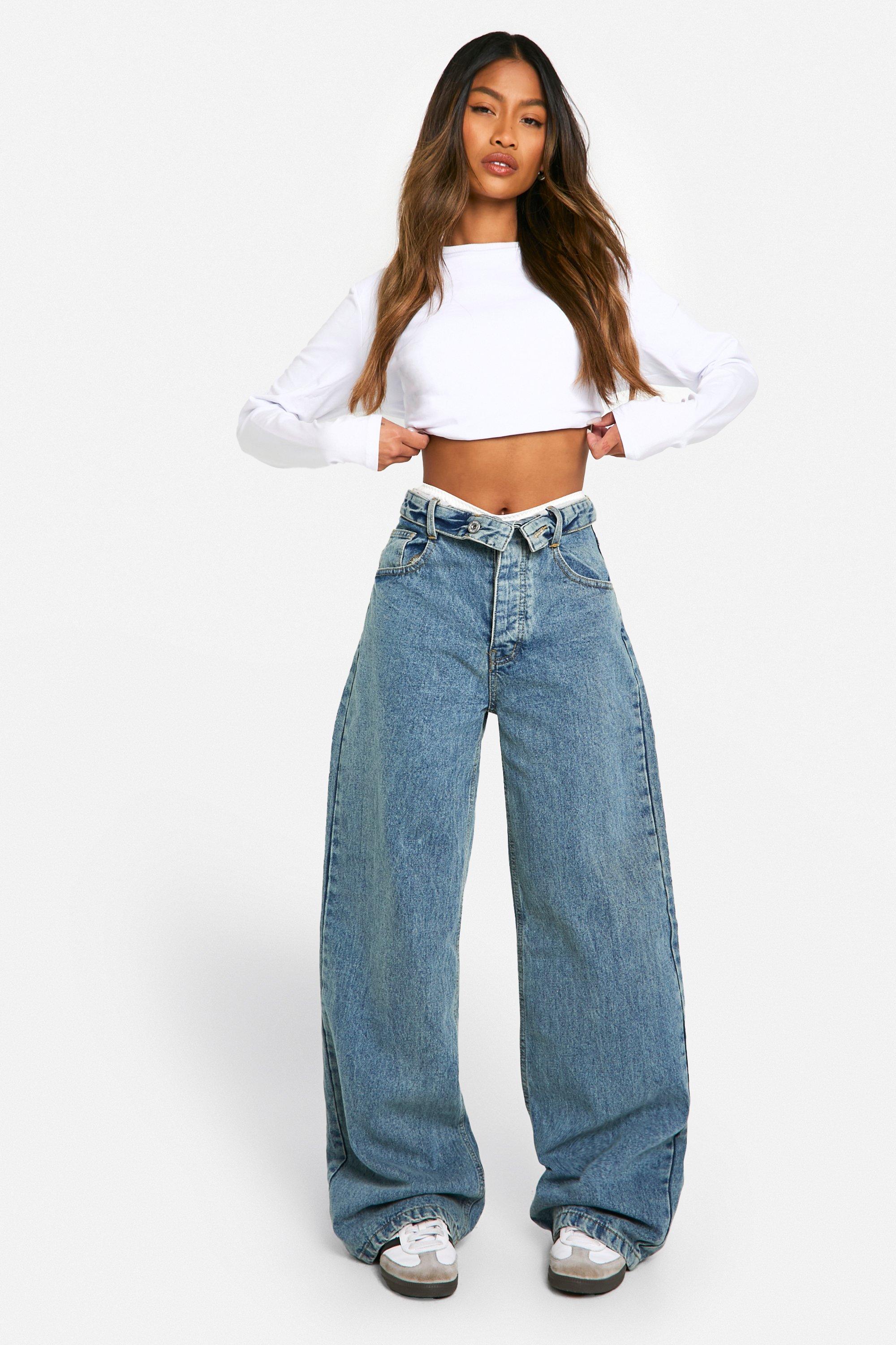 Boohoo Basic Baggy Wide Leg Jeans, Vintage Wash