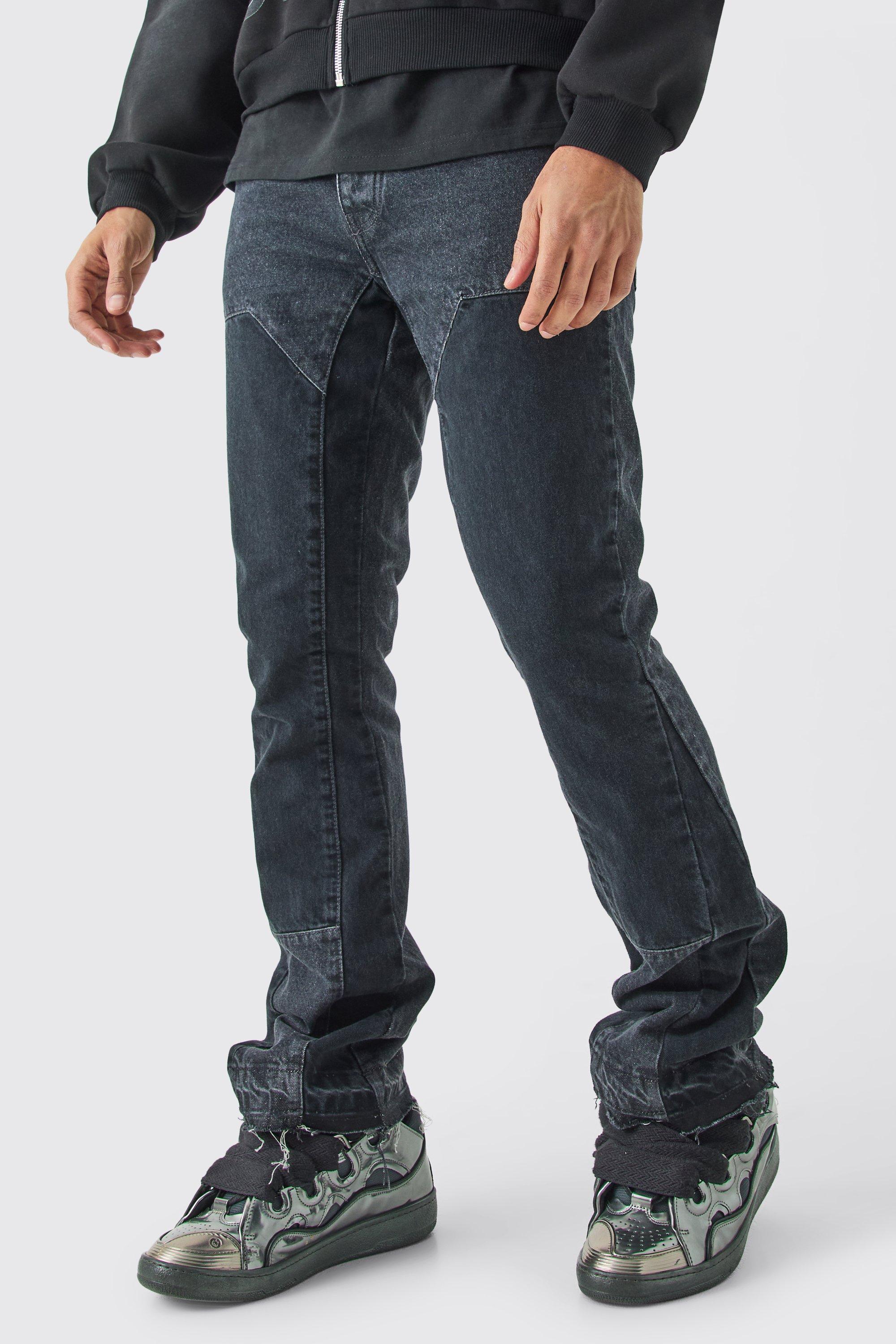 Boohoo Onbewerkte Flared Slim Fit Overdye Utility Jeans, Charcoal