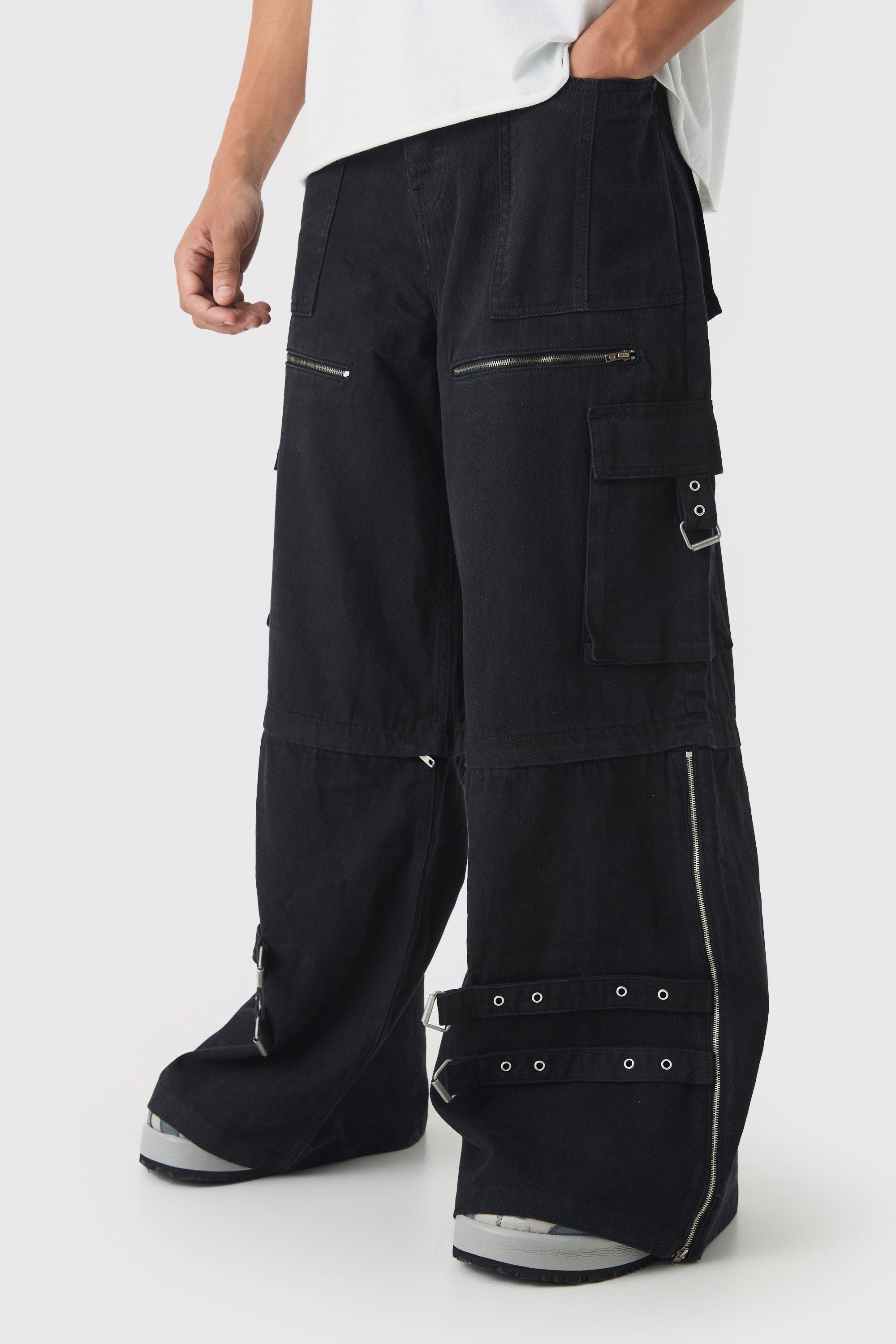 Boohoo Extreem Baggy Zilveren Hardware Cargo Jeans, Black