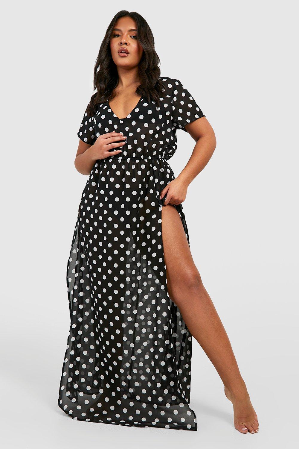 Boohoo Plus Maxi Strand Kaftan Met Stippen, Black