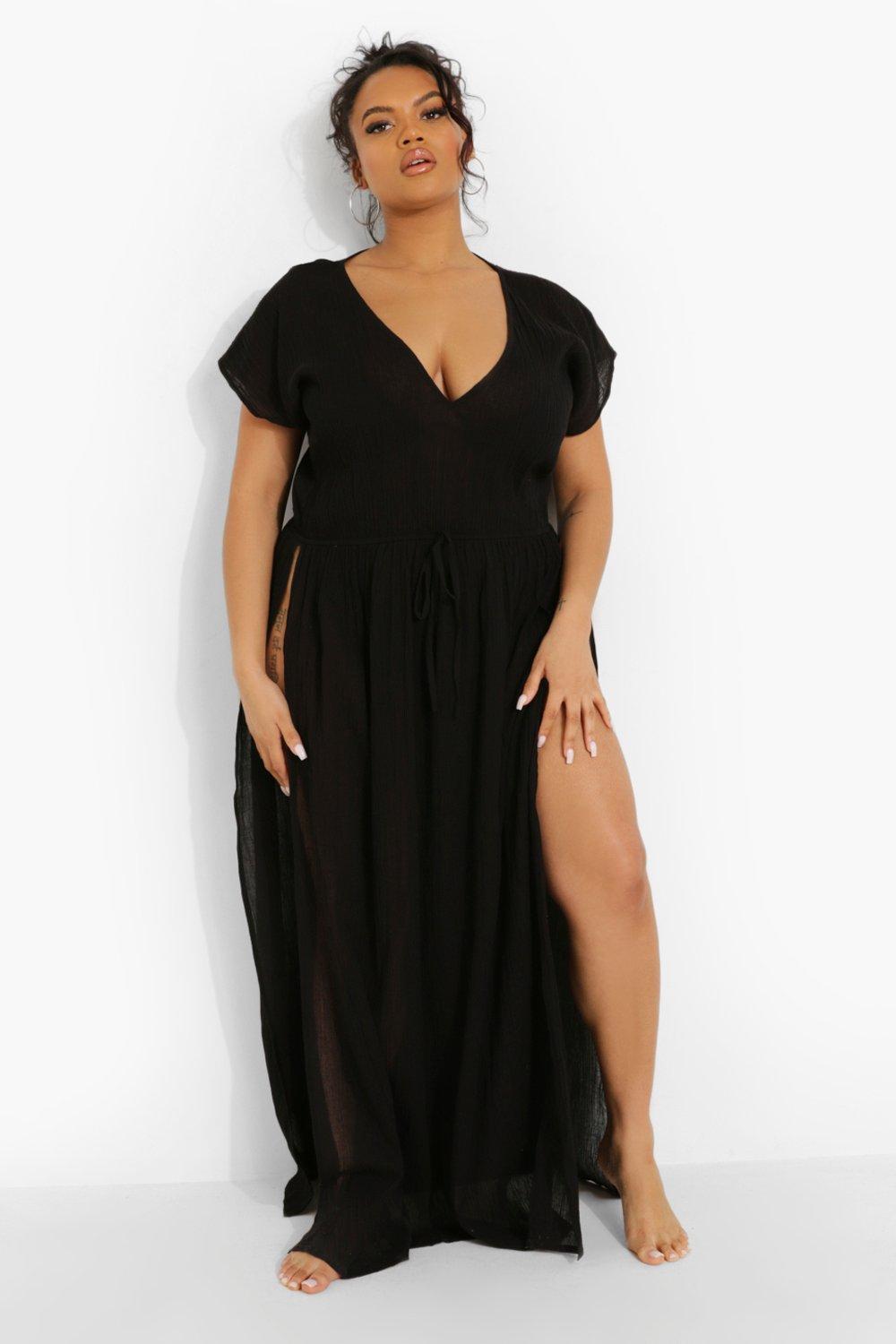 Boohoo Plus Strand Kaftan, Black