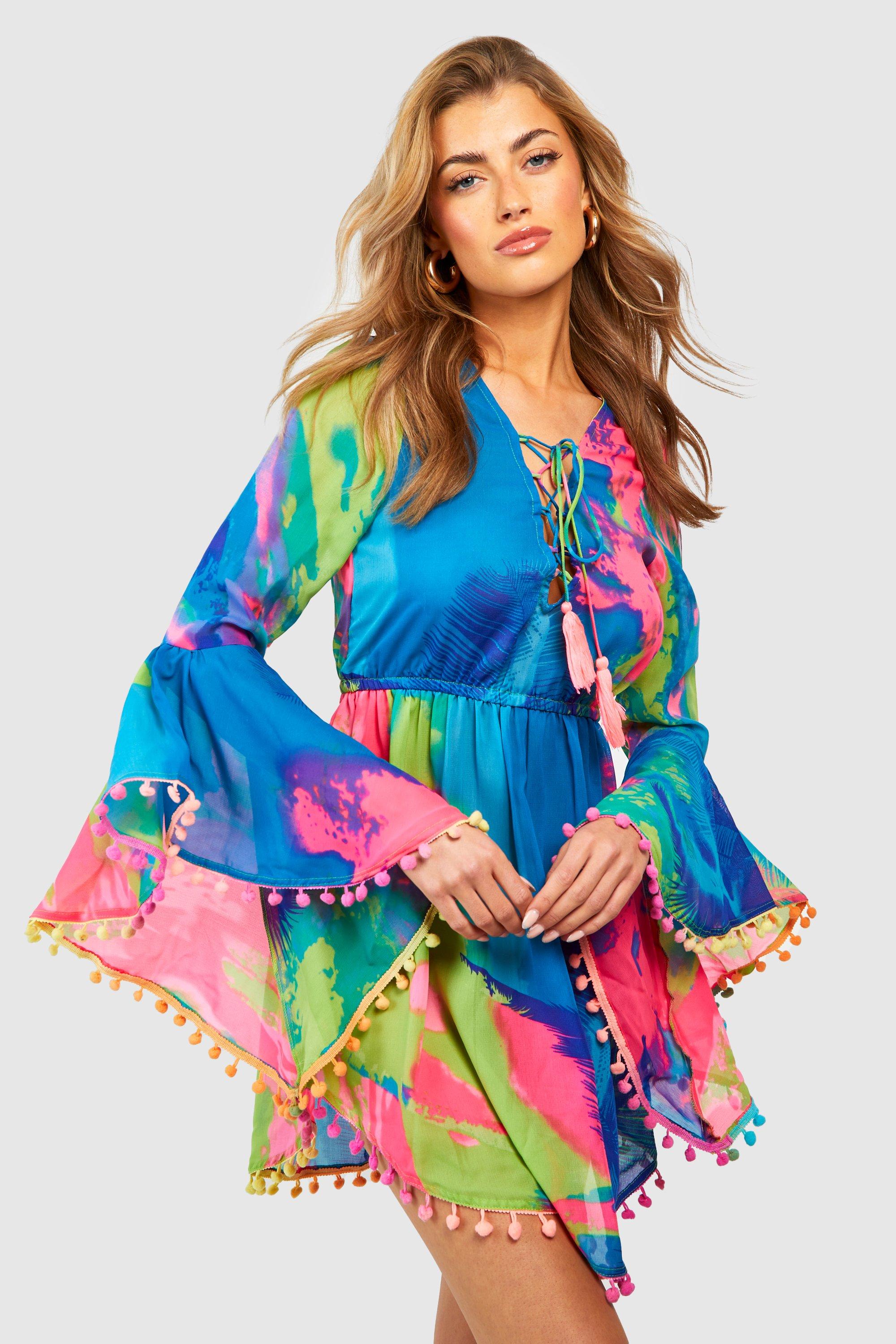 Boohoo Tropische Strand Jurk Met Bolletjes, Multi
