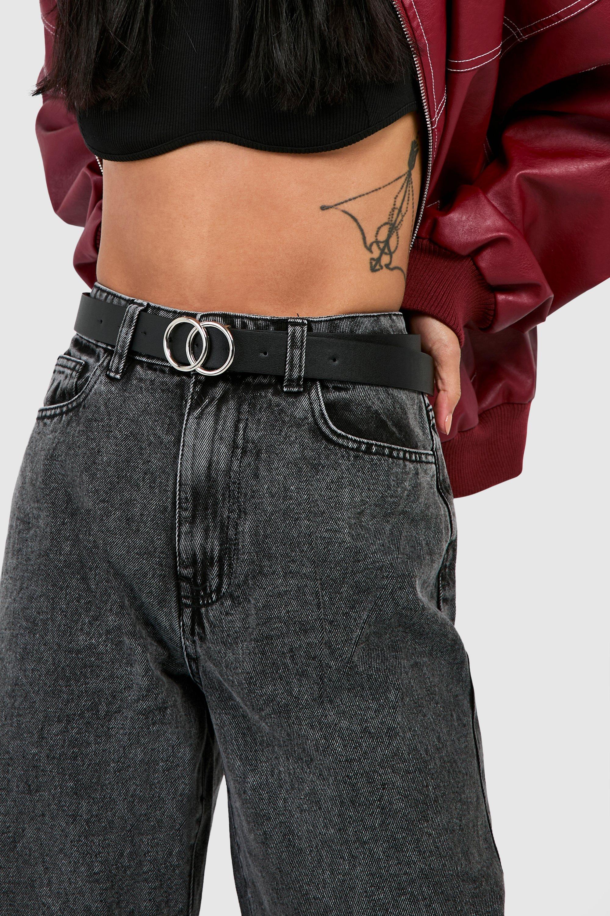 Boohoo Nep Suède Boyfriend Riem Met Dubbele Ringen, Black