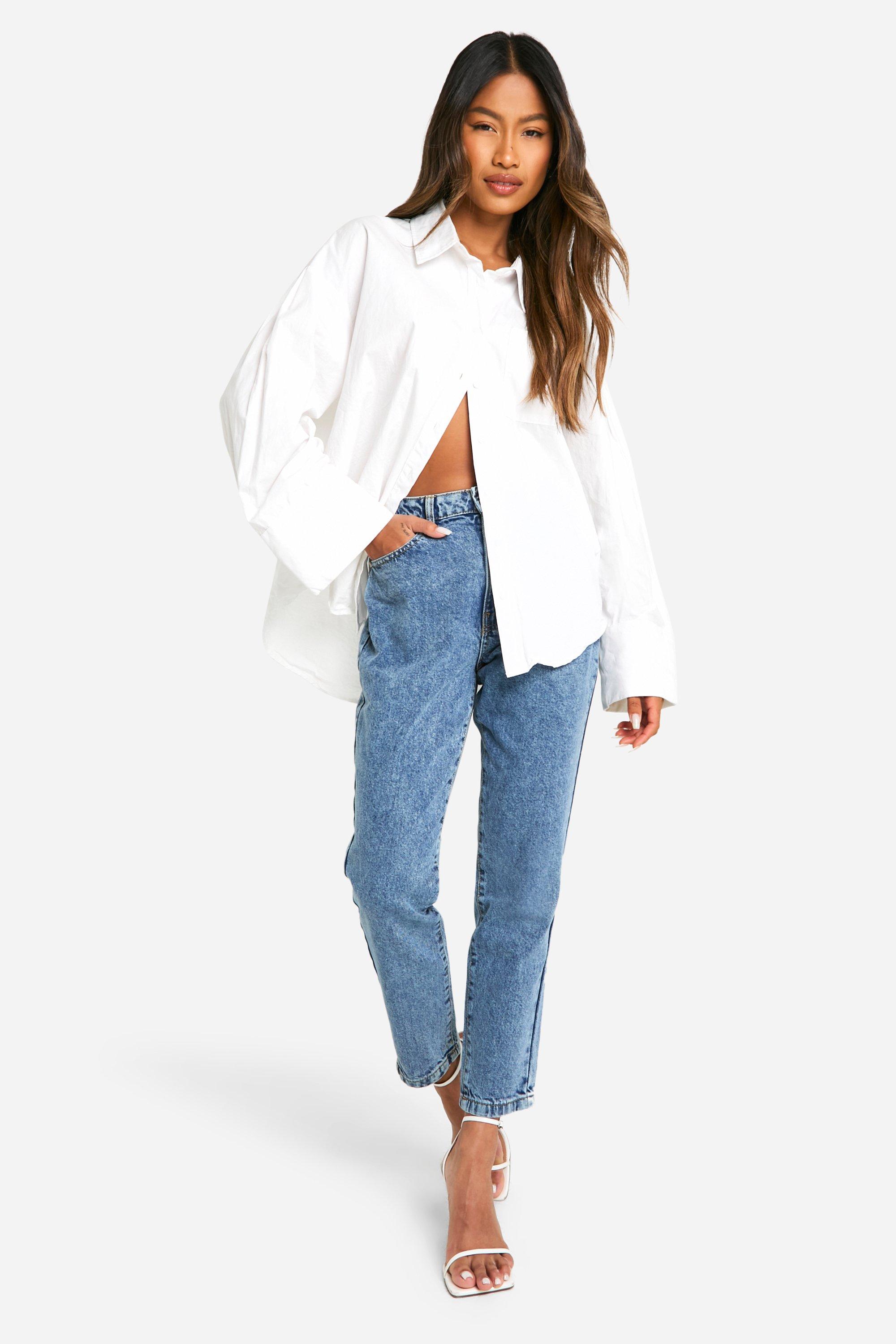 Boohoo Basic High Waist Slim Fit Mom Jeans, Vintage Blue