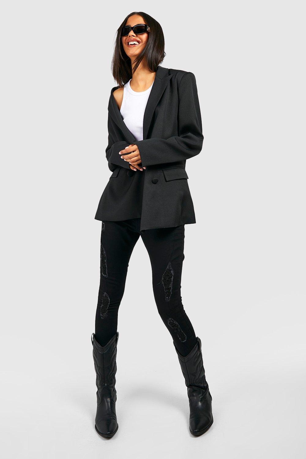 Boohoo Super Versleten High Rise Skinny Jeans, Black