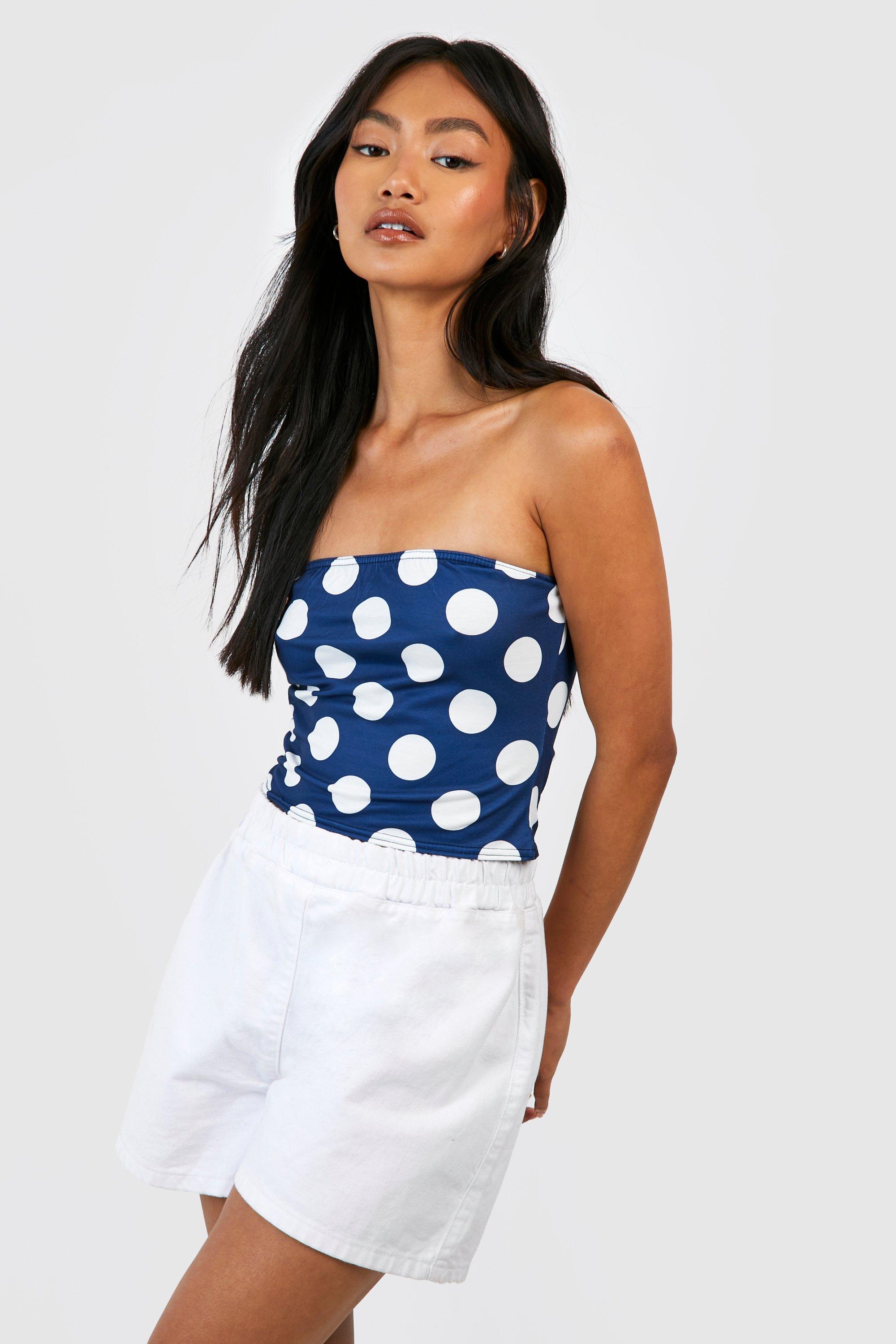 Boohoo Bandeau Top Met Stippen, Navy