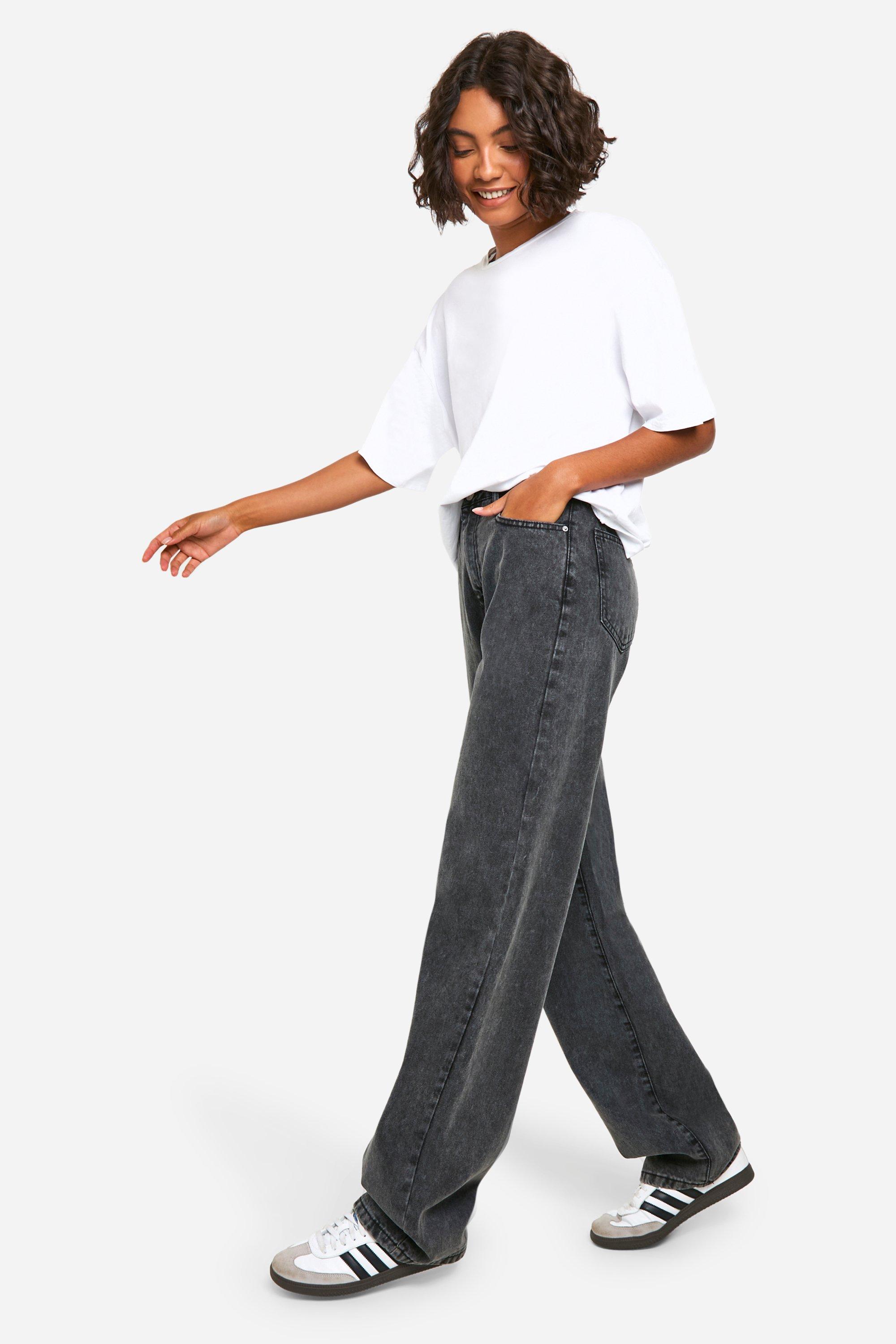 Boohoo Tall Zwarte Acid Wash Gebleekte Jeans Met Rechte Pijpen, Acid Wash Black