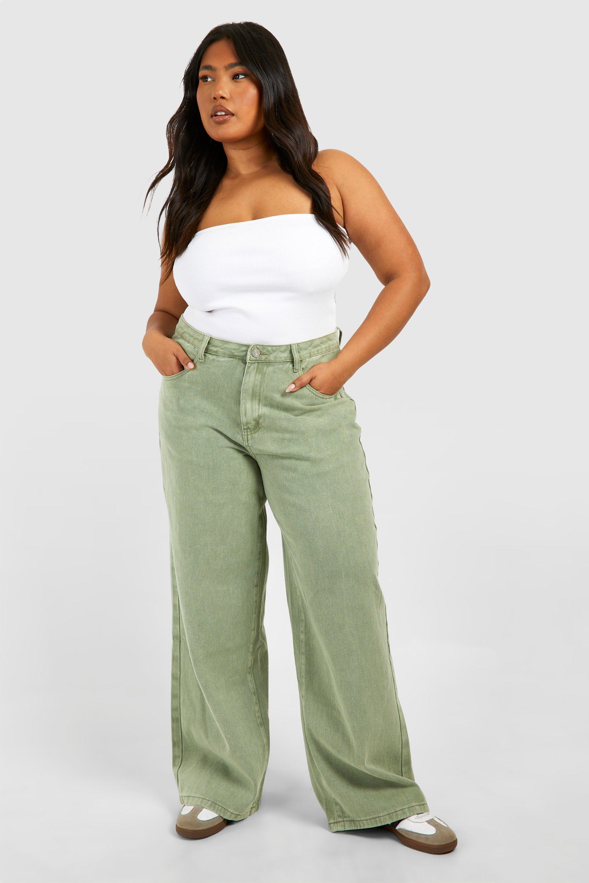 Boohoo Plus Gebleekte Wide Leg Jeans, Washed Khaki