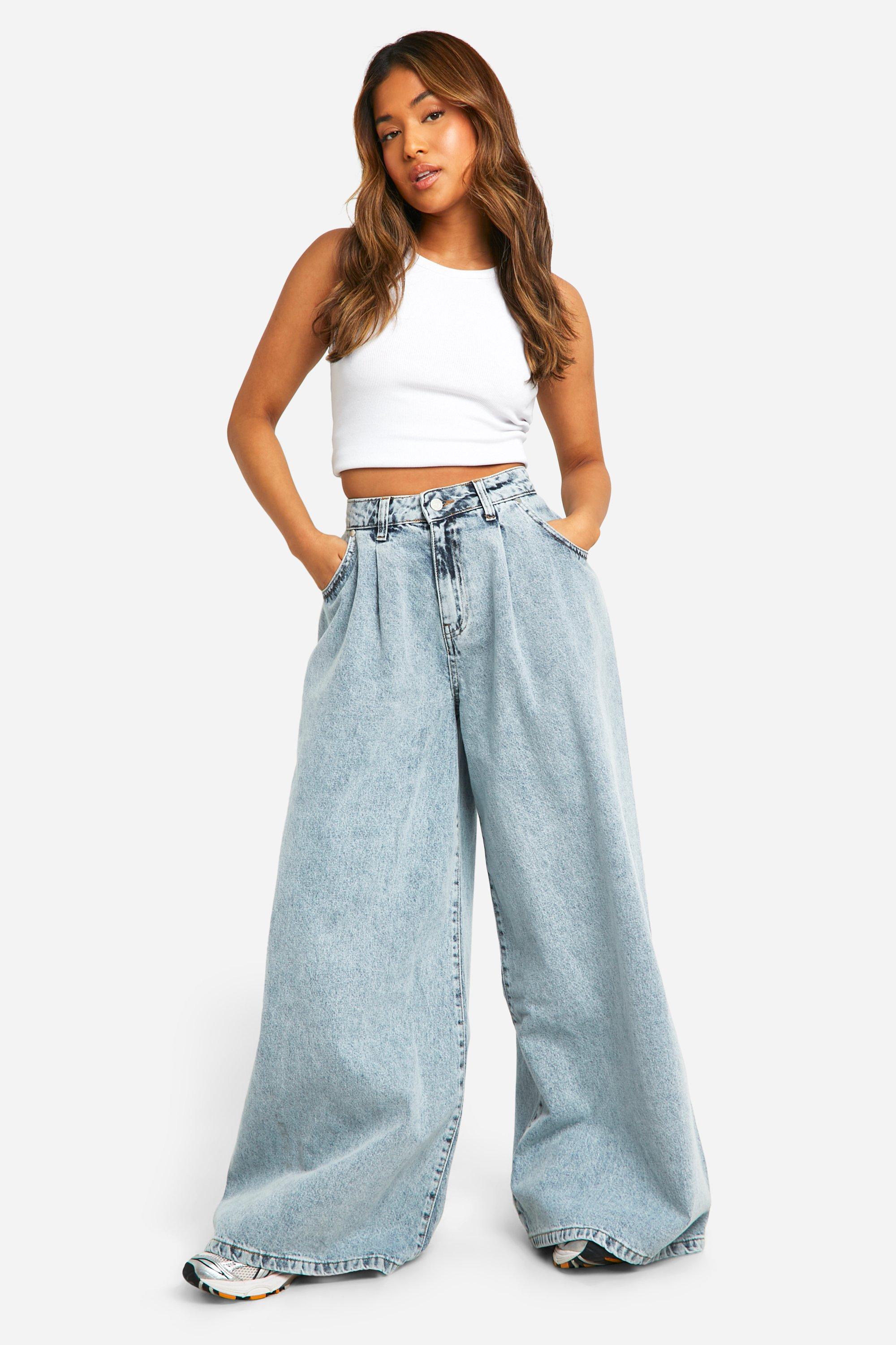 Boohoo Petite Licht Gebleekte Extreme Wide Leg Jeans, Light Wash