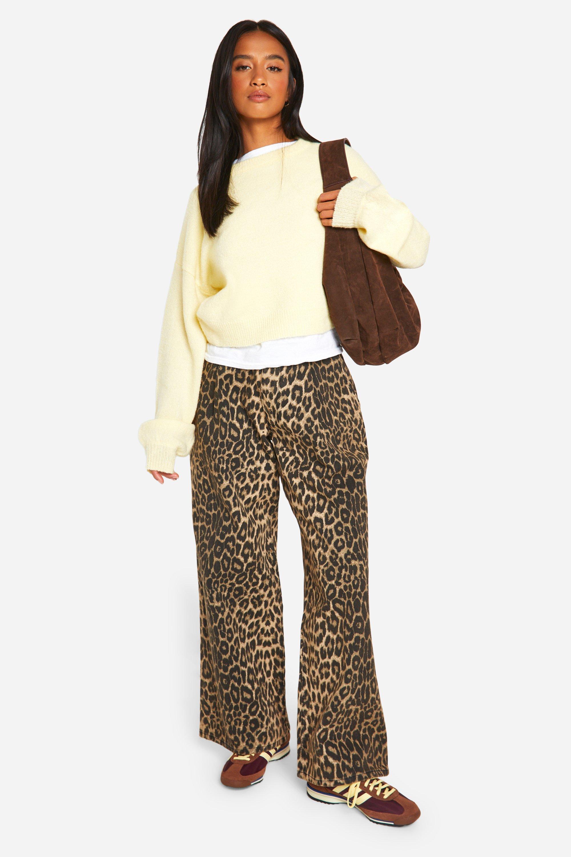 Boohoo Petite Wide Leg Jeans Met Vervaagde Pijpen, Animal