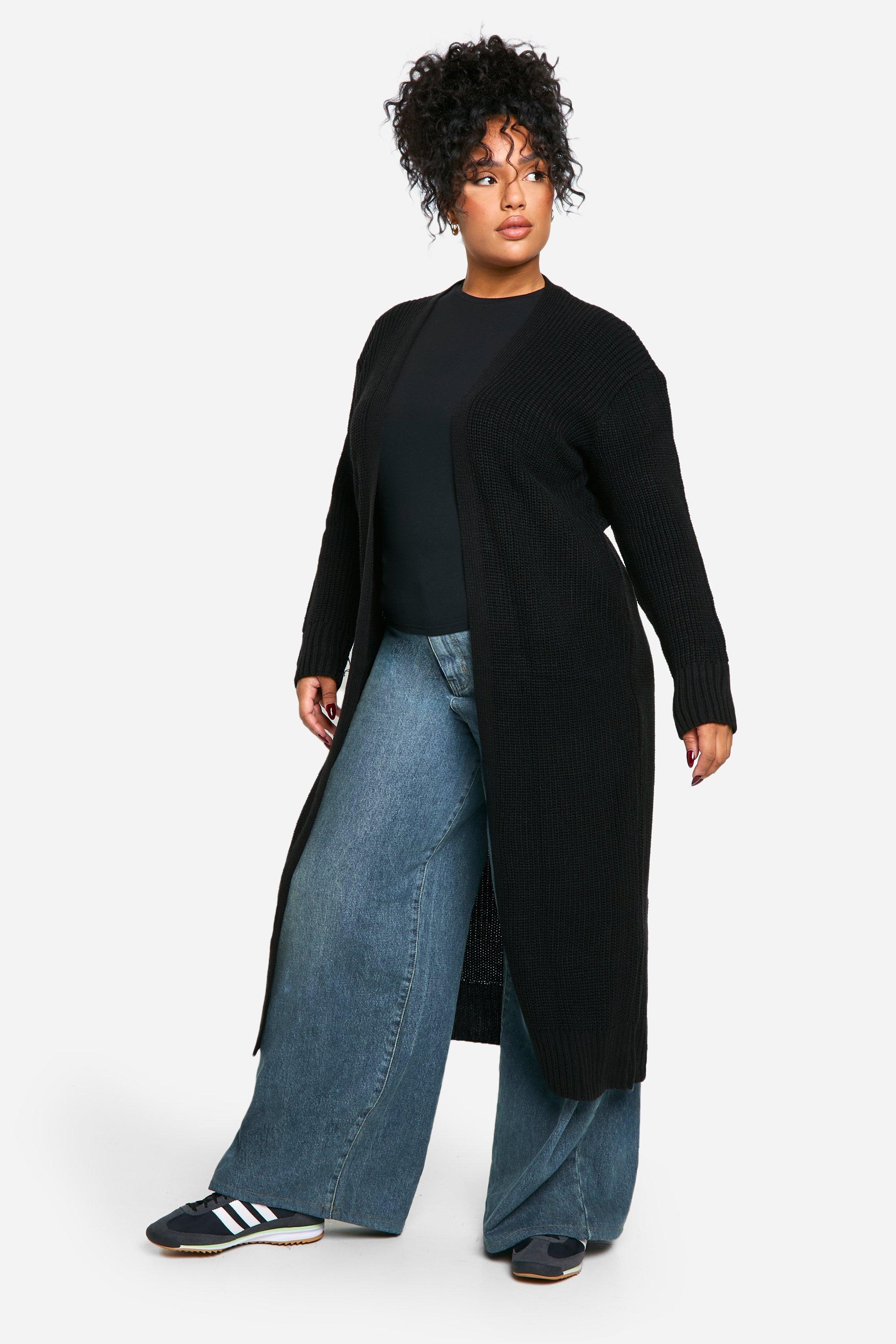 Boohoo Plus Lange Gebreide Maxi Cardigan, Zwart
