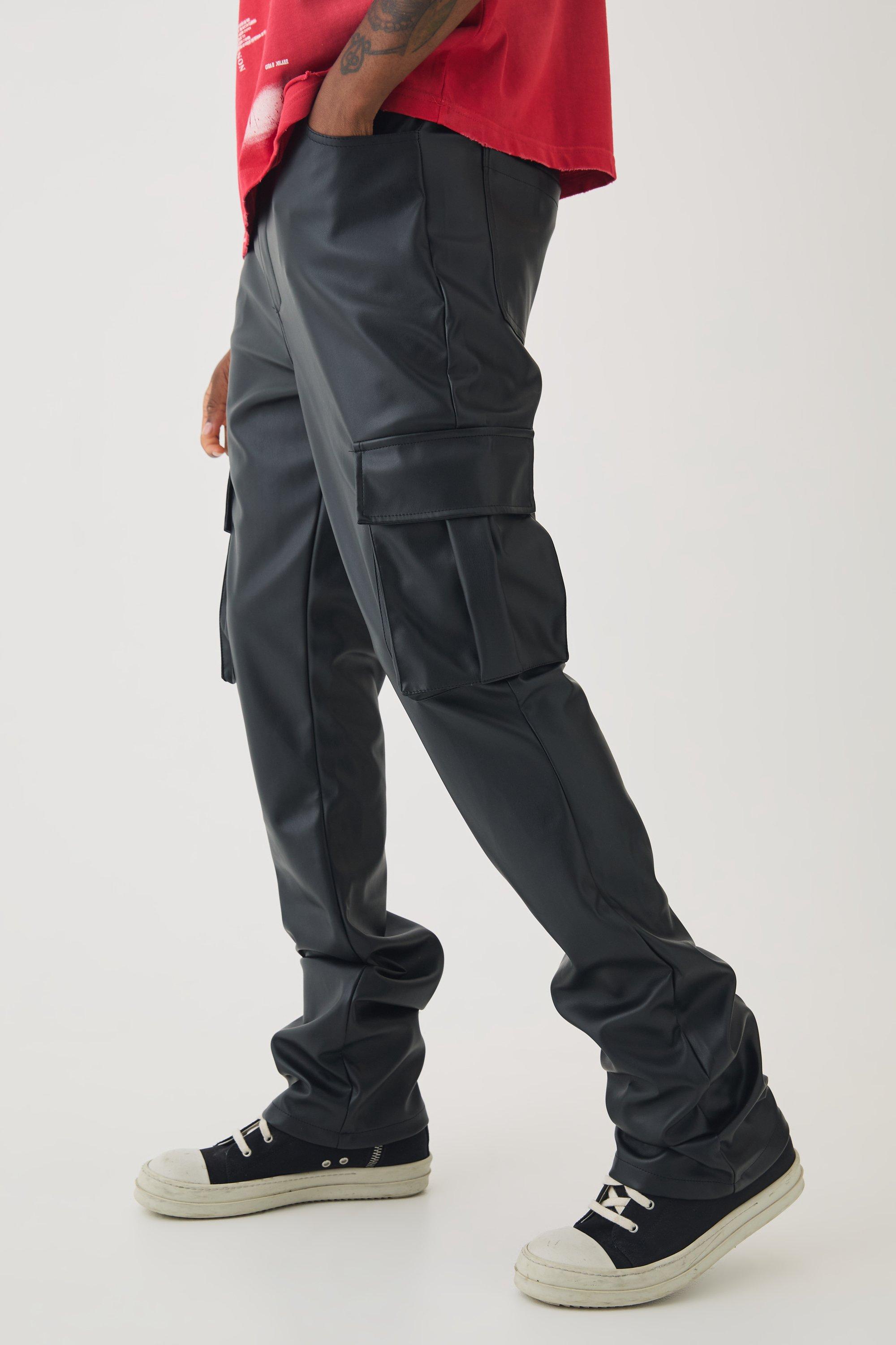 Boohoo Tall Flared Pu Cargo Broek, Black