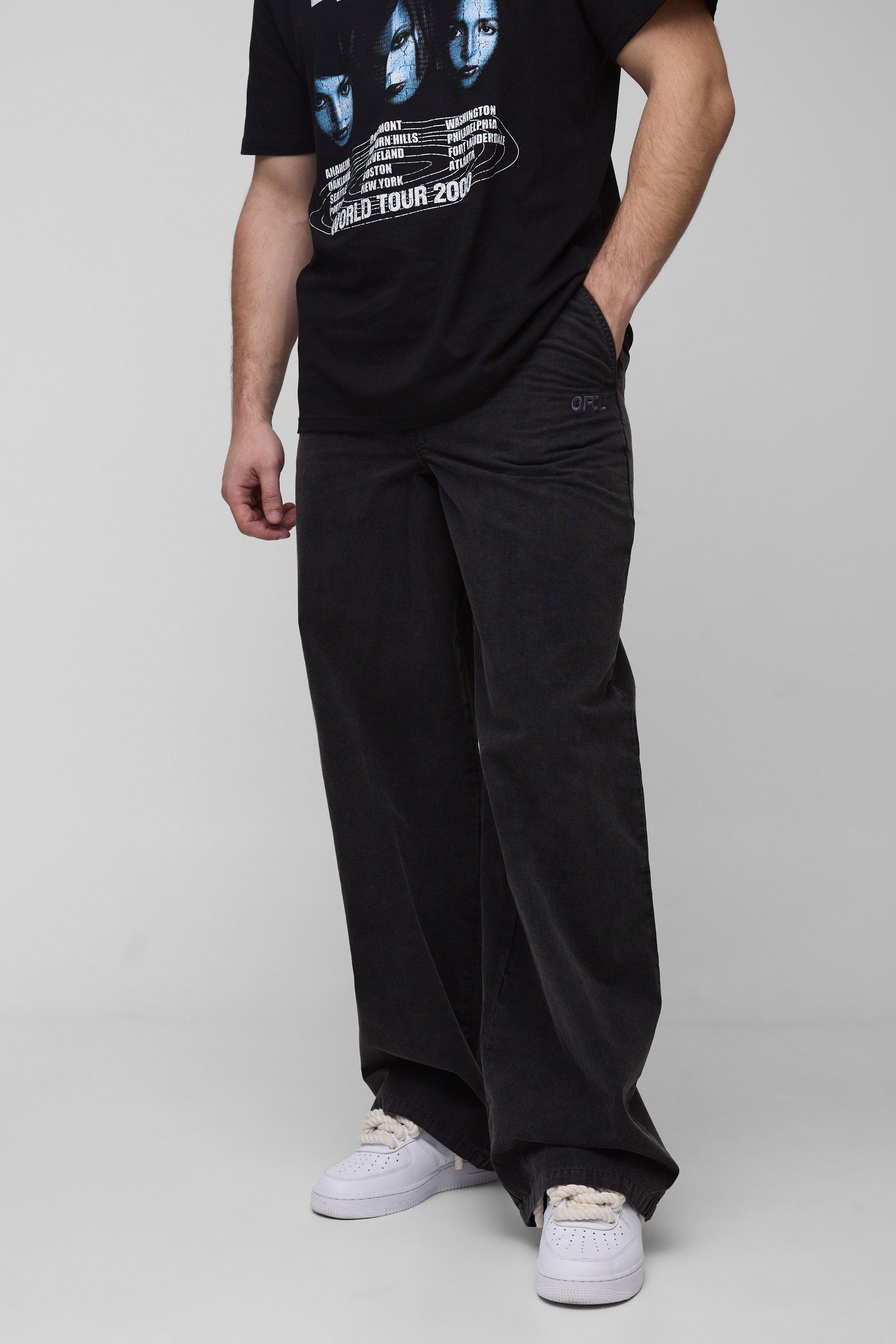 Boohoo Tall Gebleekte Geborduurde Ribfluwelen Baggy Broek, Black