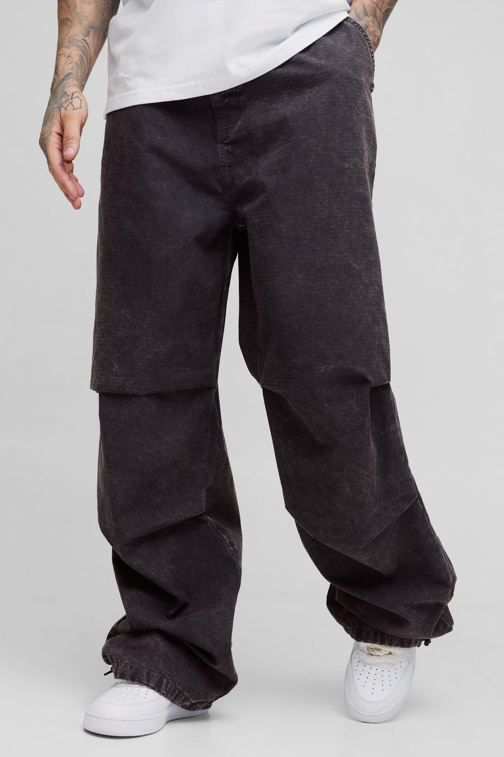 Boohoo Tall Gebleekte Ribfluwelen Parachute Broek Met Geplooide Knieën, Charcoal