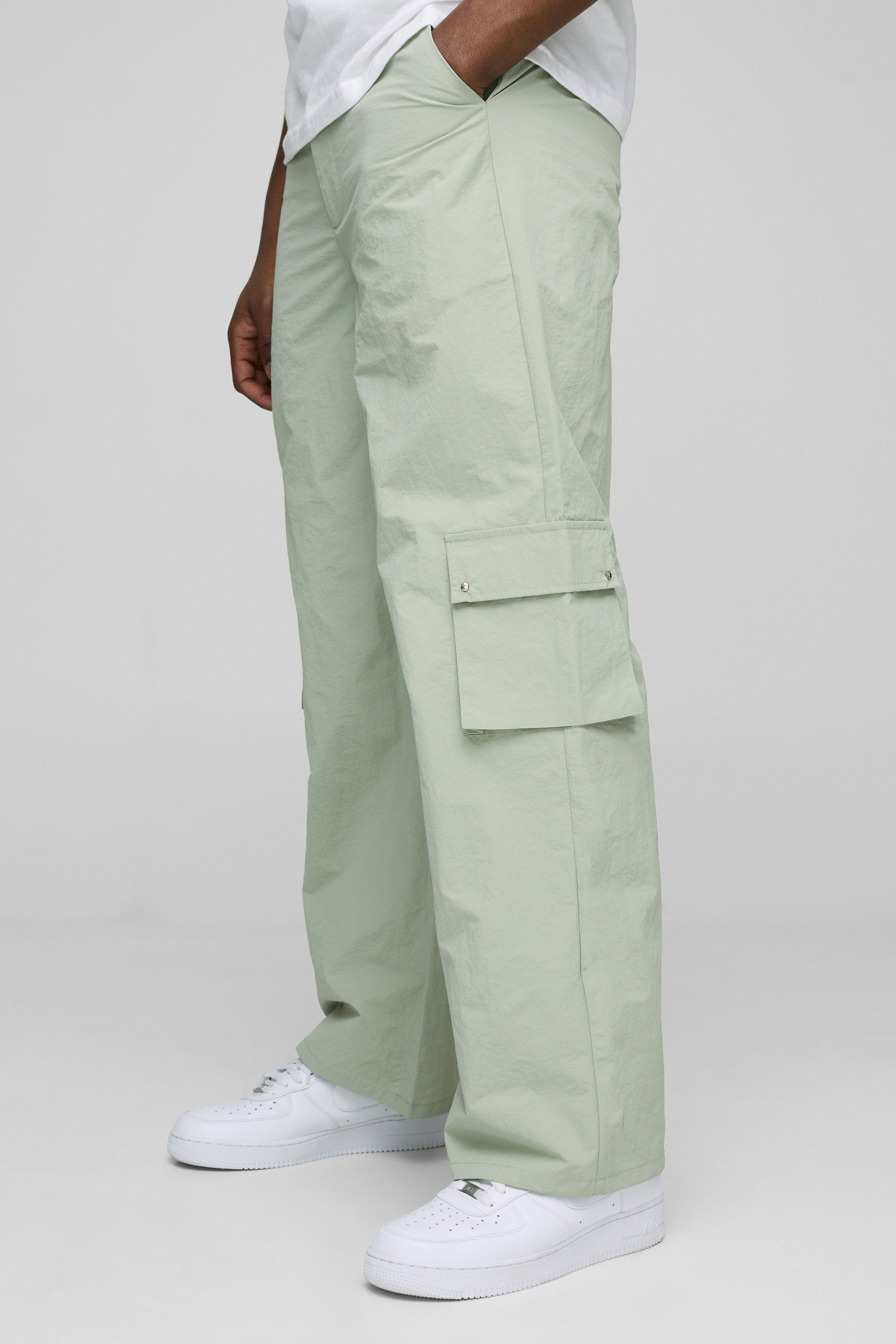 Boohoo Gekreukelde Wide Leg Nylon Cargo Broek Met Tailleband, Sage