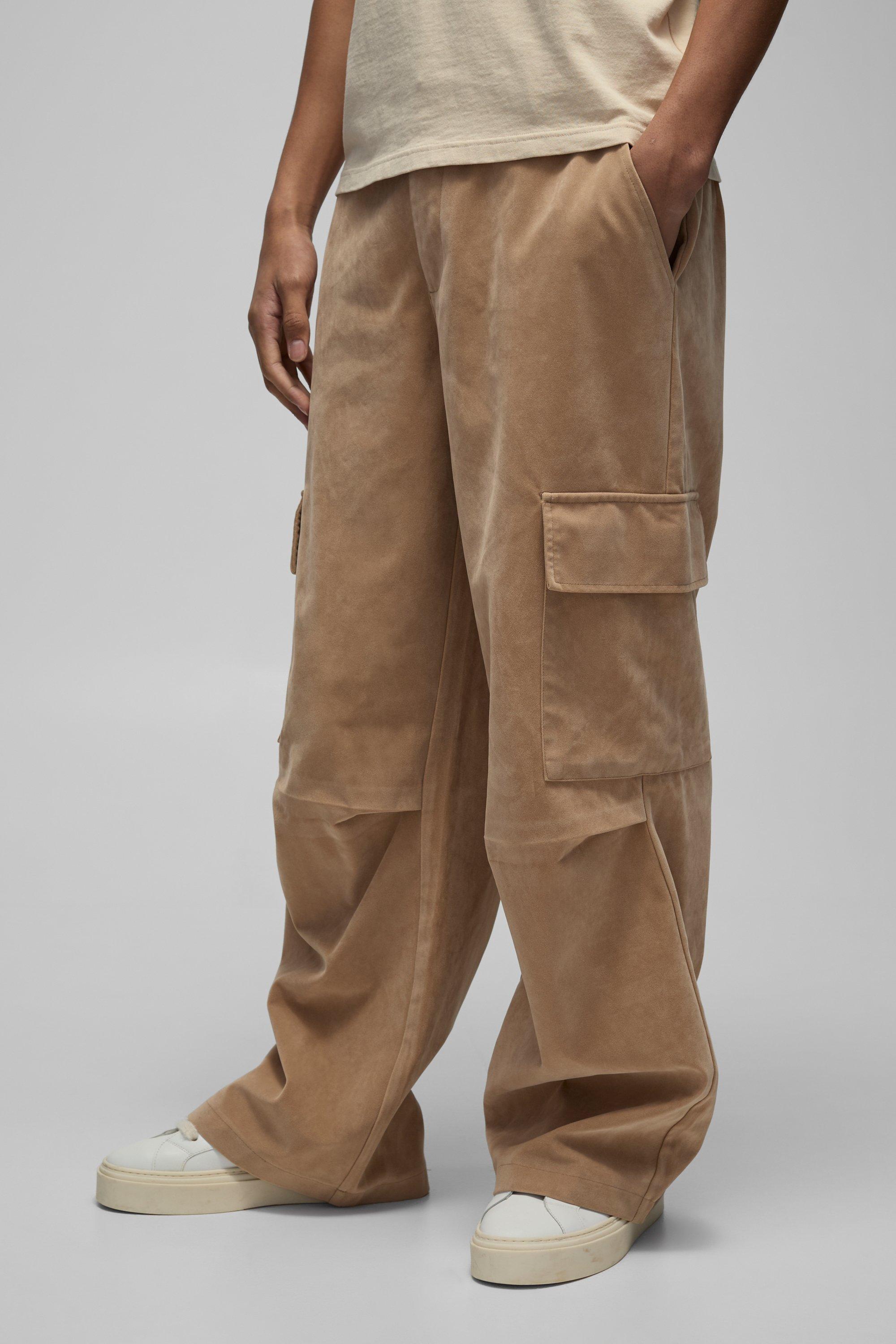 Boohoo Dikke Suède Baggy Cargo Broek Met Tailleband, Beige