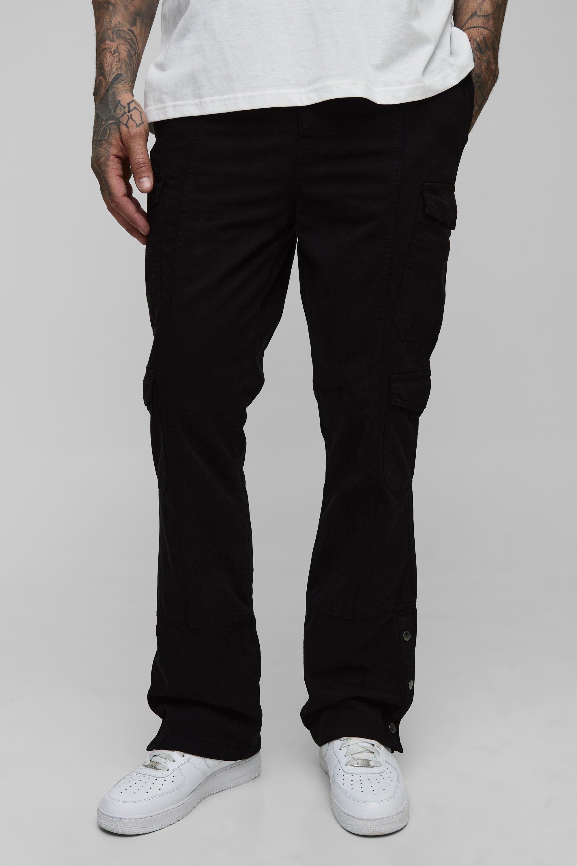 Boohoo Tall Washed Multi Pocket Popper Hem Slim Flared Pants, Black