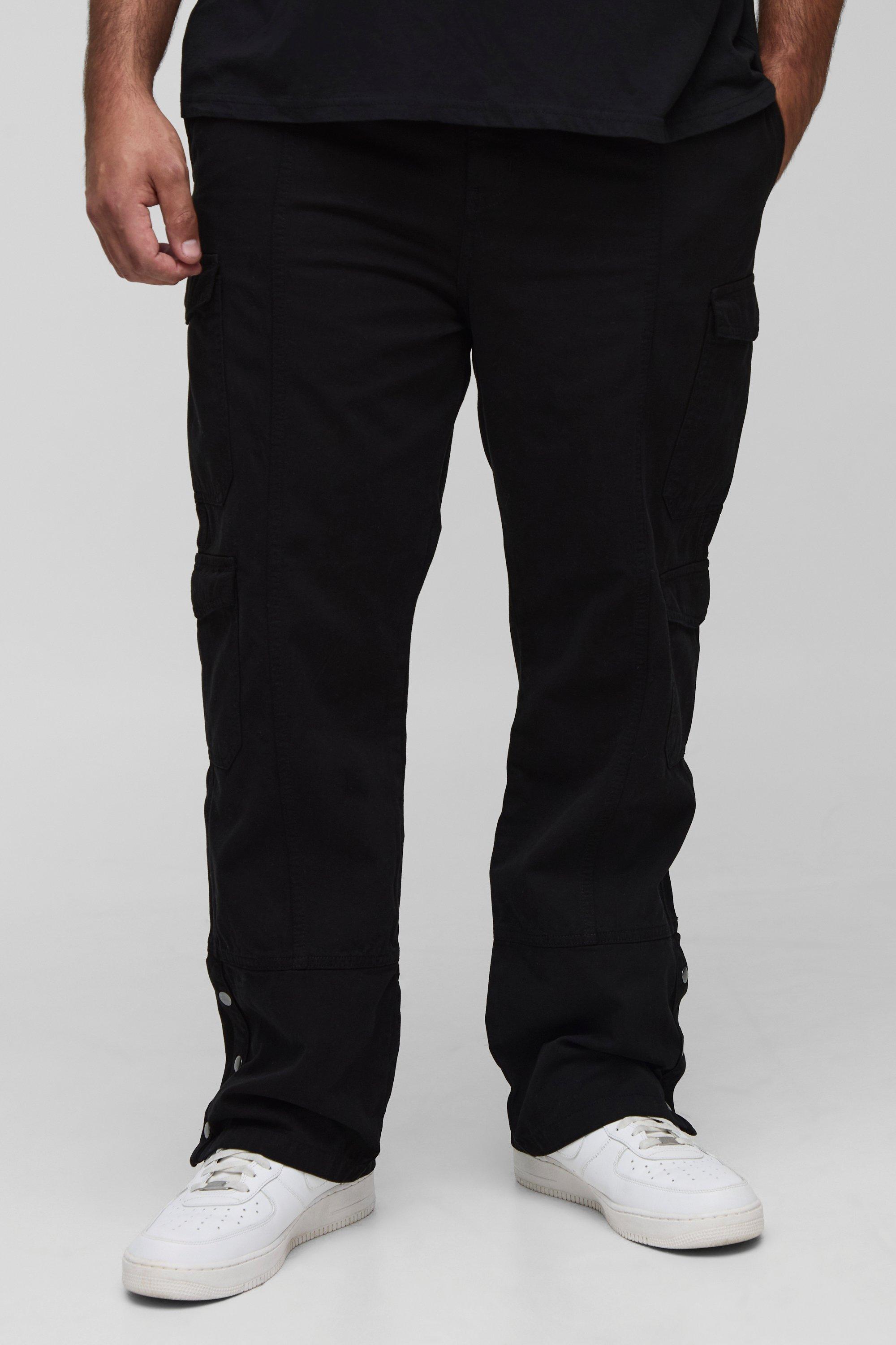 Boohoo Plus Washed Multi Pocket Popper Hem Slim Flared Pants, Black