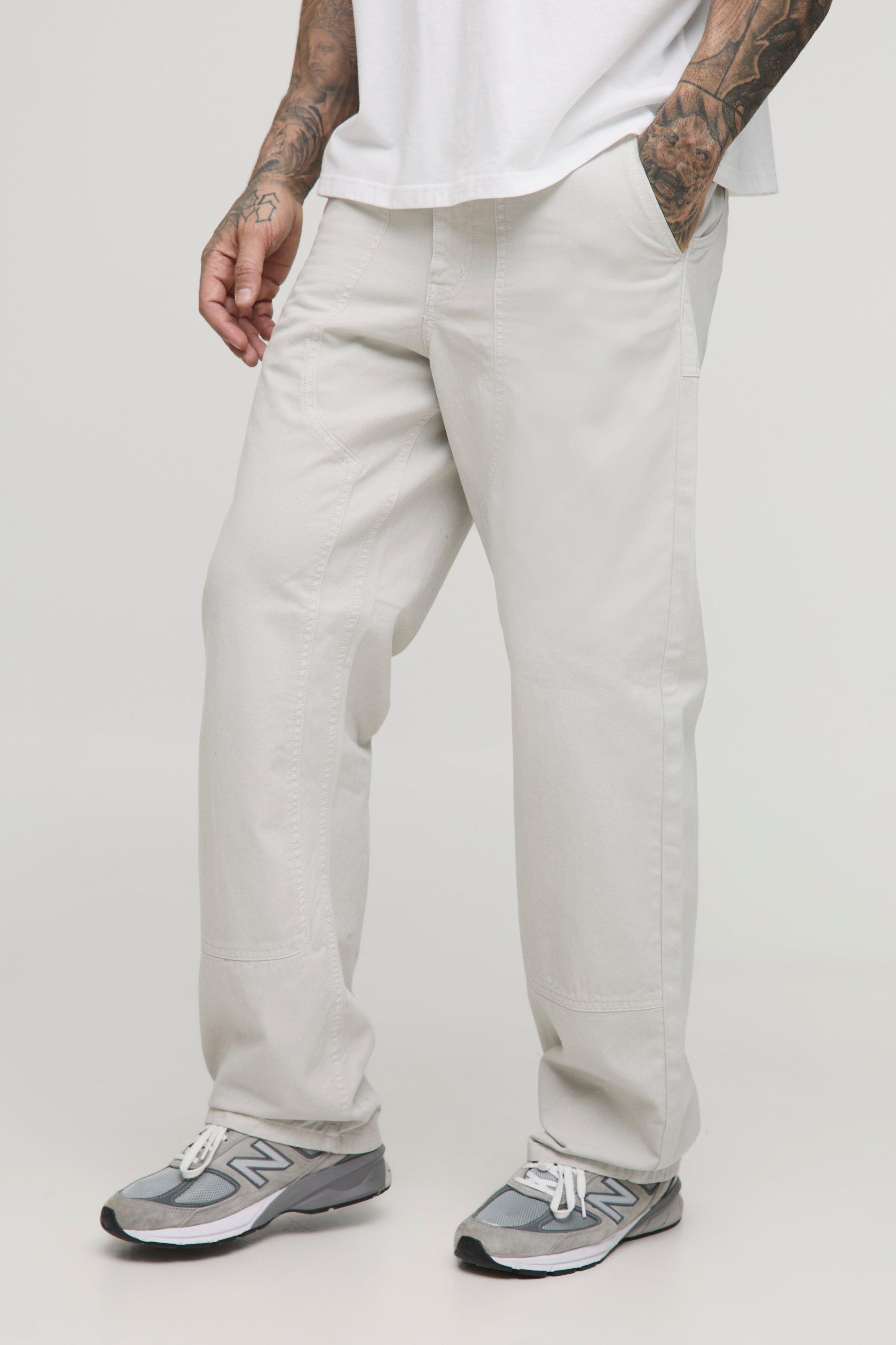Boohoo Tall Washed Relaxed Fit Carpenter Panel Pants, Stone