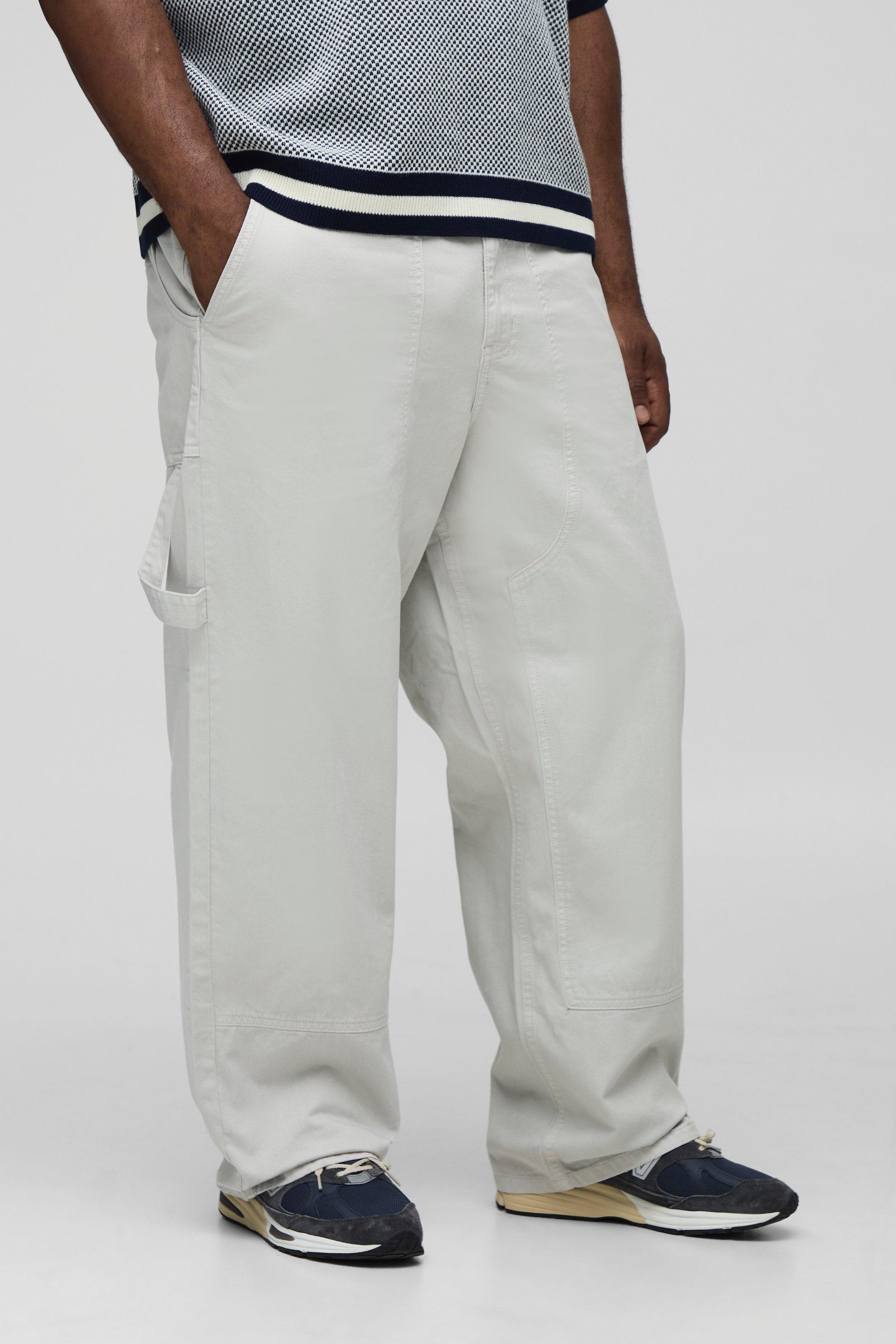 Boohoo Plus Washed Relaxed Fit Carpenter Panel Pants, Stone