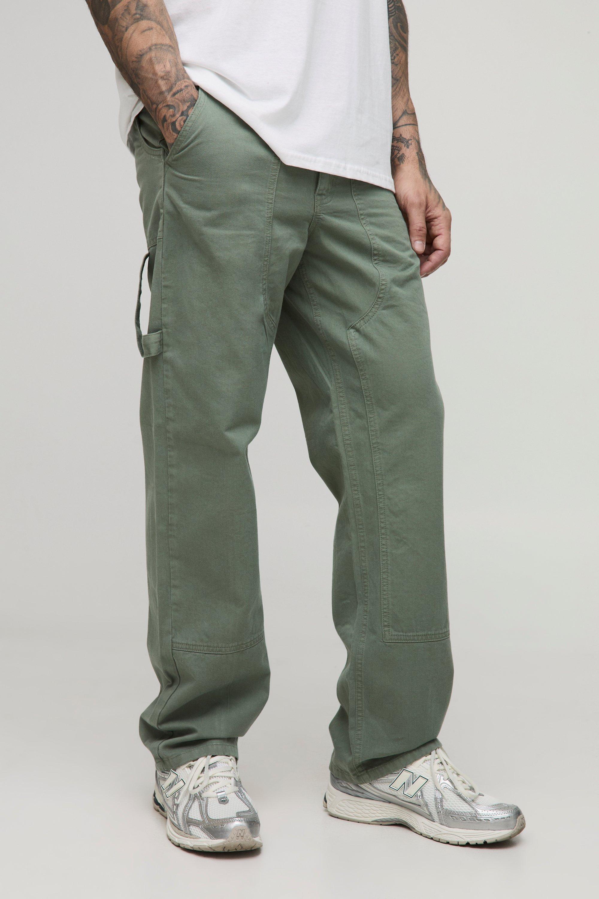 Boohoo Tall Washed Relaxed Fit Carpenter Panel Pants, Khaki