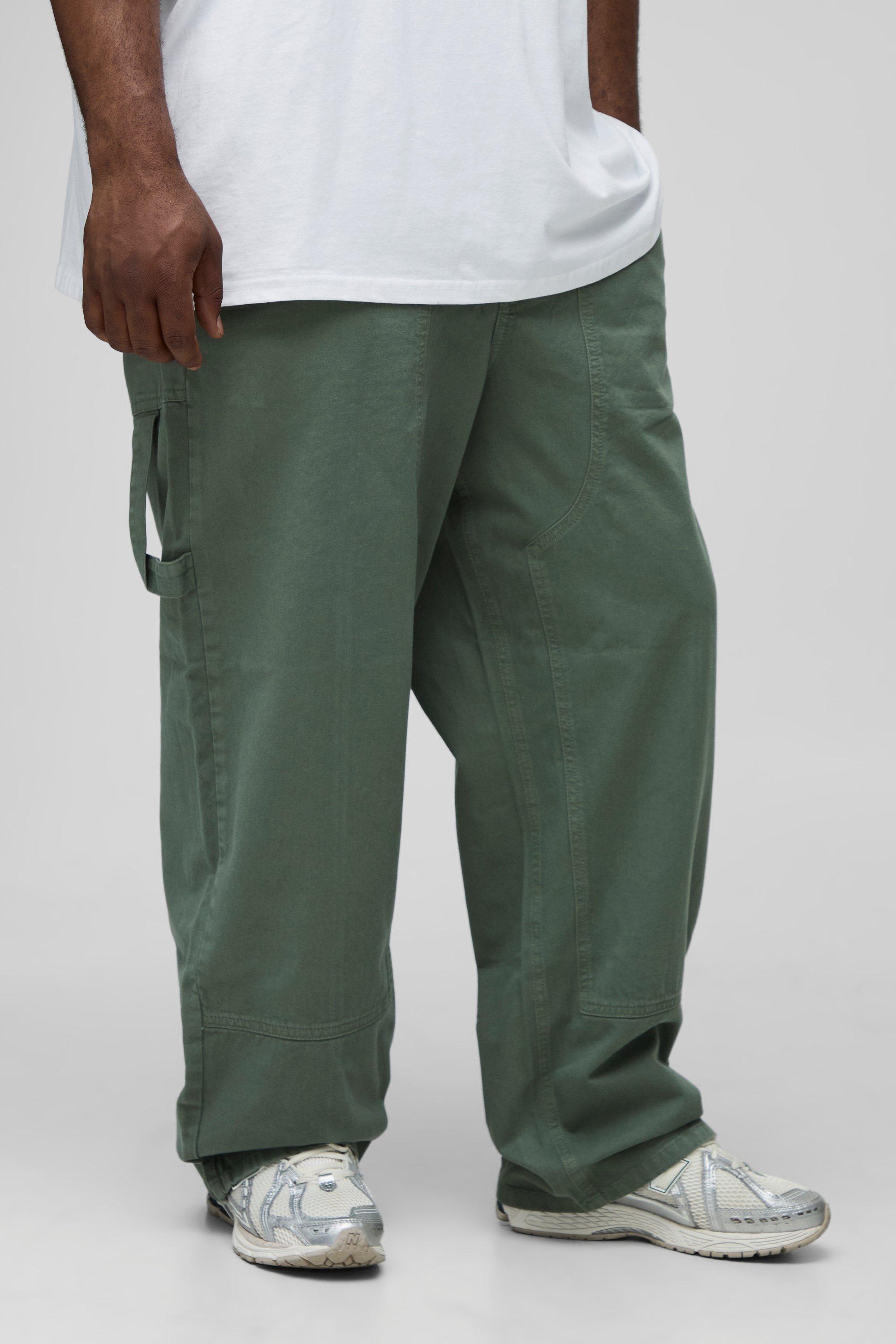 Boohoo Plus Washed Relaxed Fit Carpenter Panel Pants, Khaki